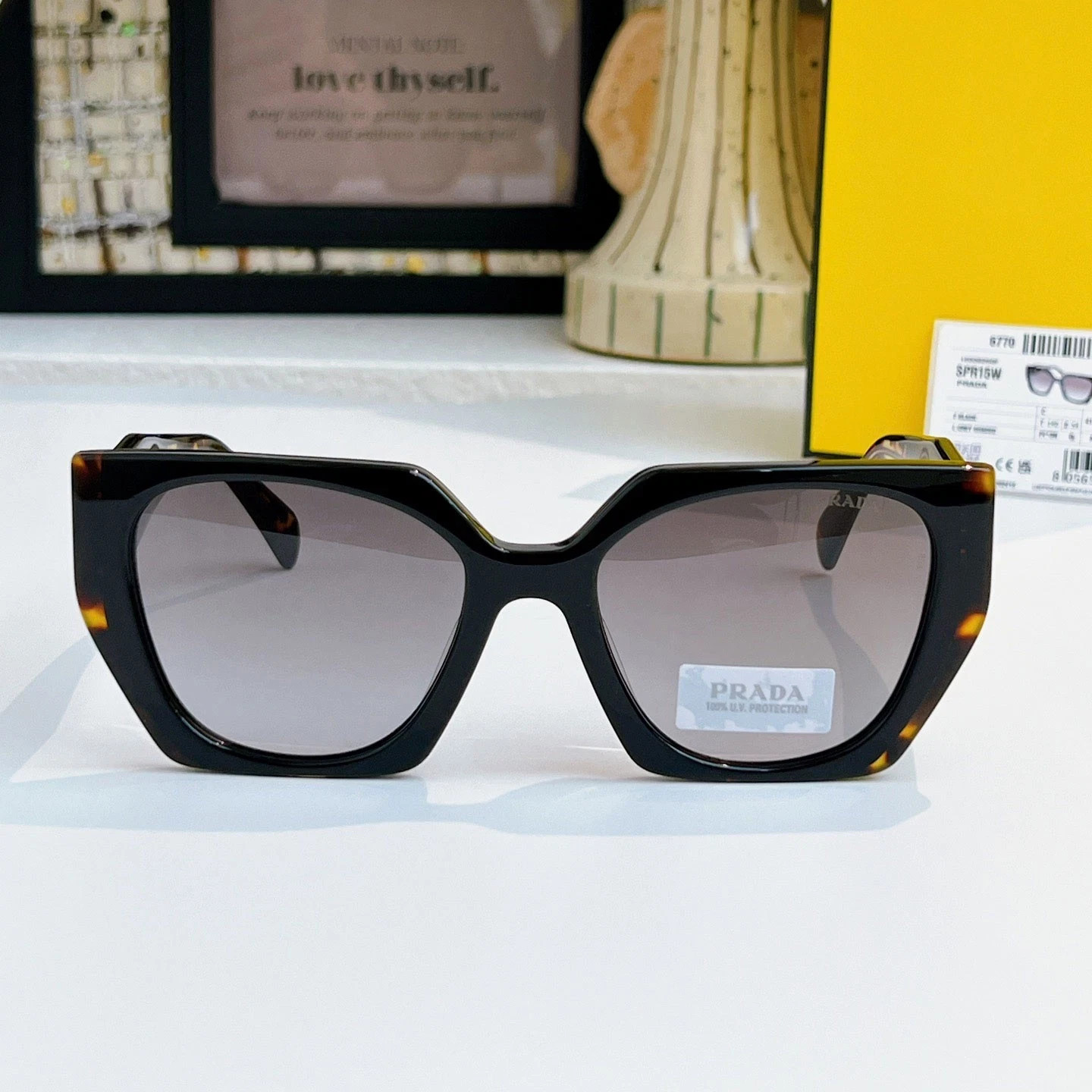 Prada PR 15WS Oversized Square Sunglasses Women Authentic Black Tortoiseshell