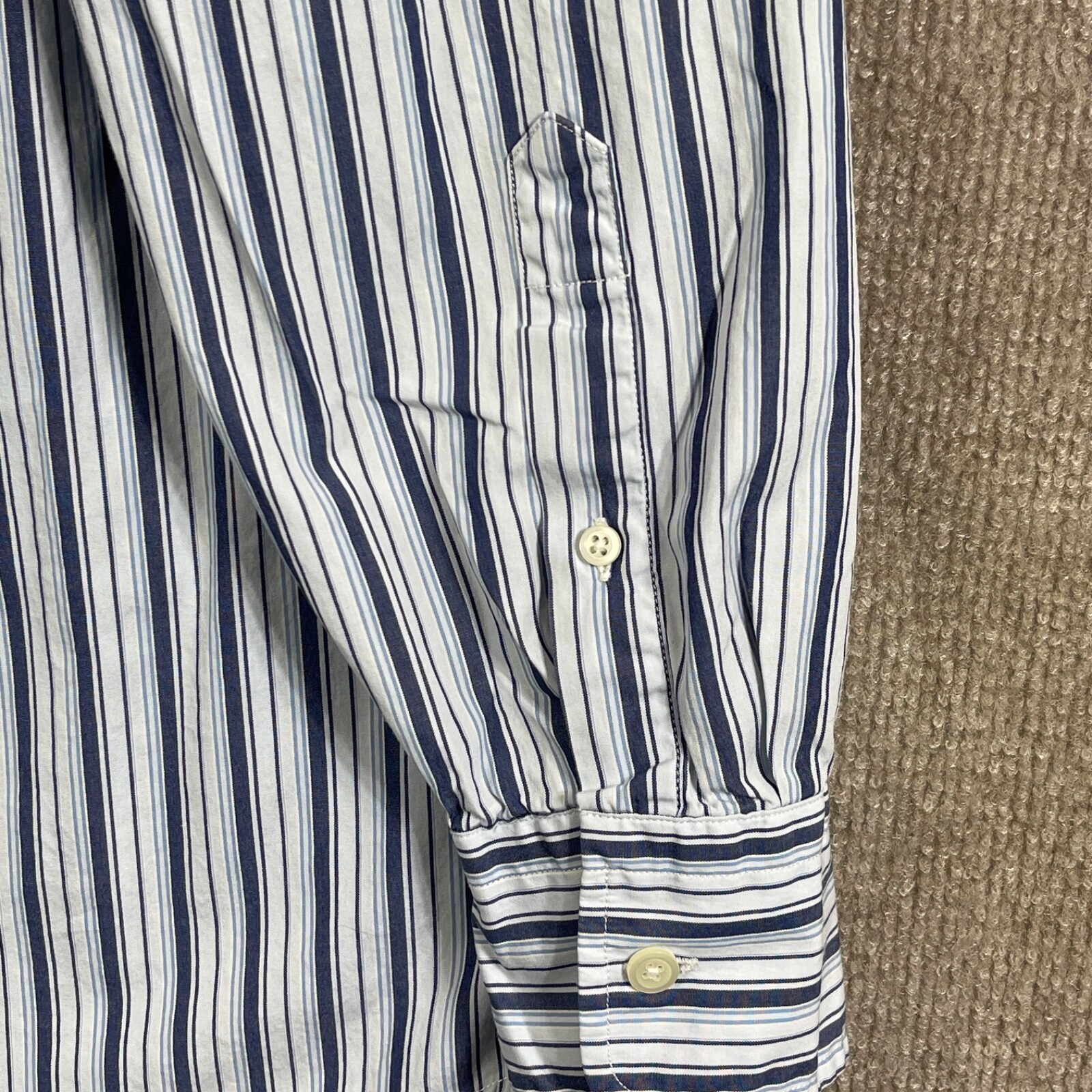 Nautica Shirt Mens Large Blue Stripe Button Up Dress Two Ply Cotton Preppy