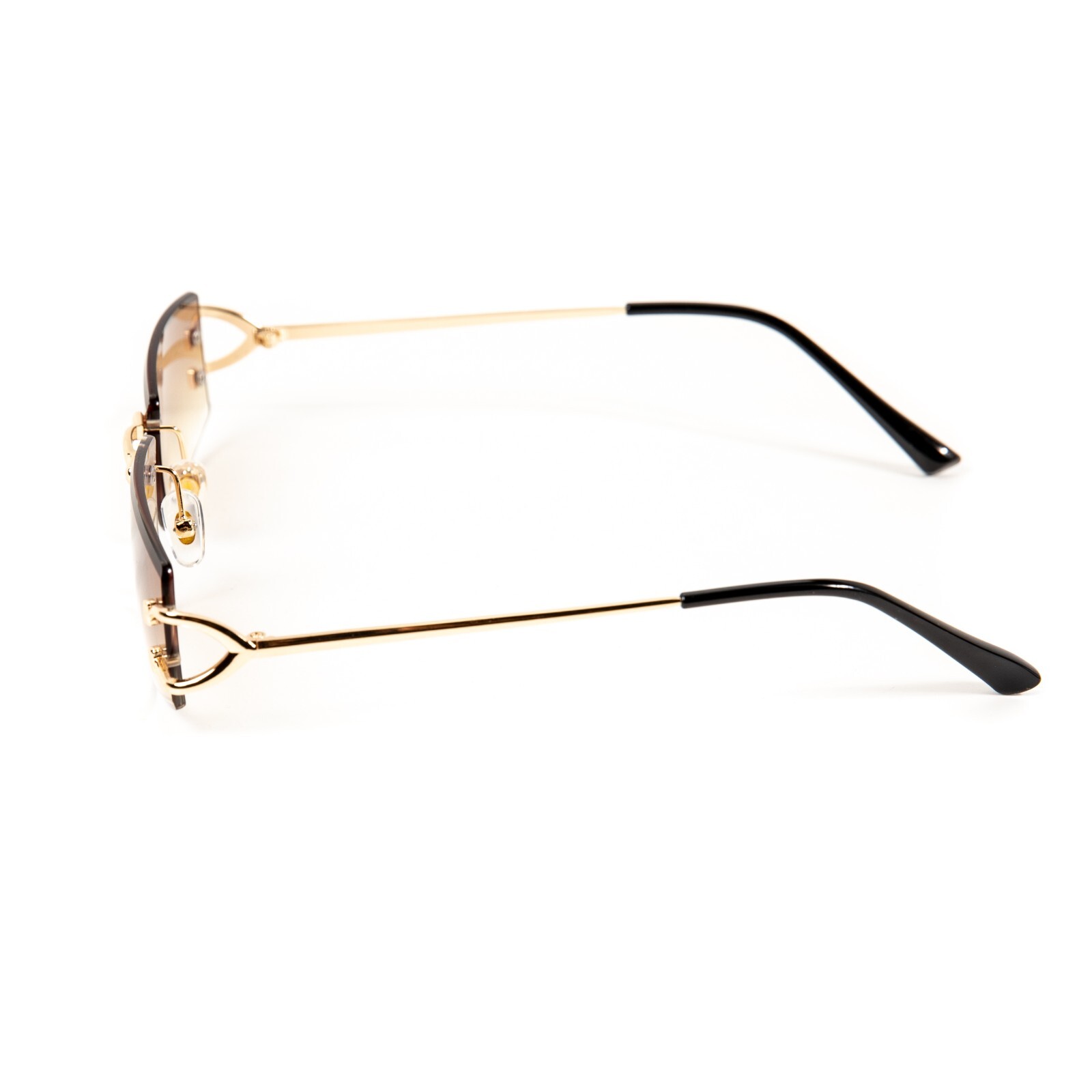 Narrow Rimless Gold Frame Stylish Light Brown Gradient Tinted Lens Sunglasses