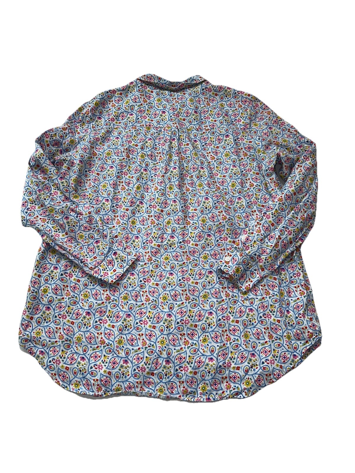 Boden Shirt Size US 14R Linen Floral Blouse Button Up Long Sleeve Beach Resort