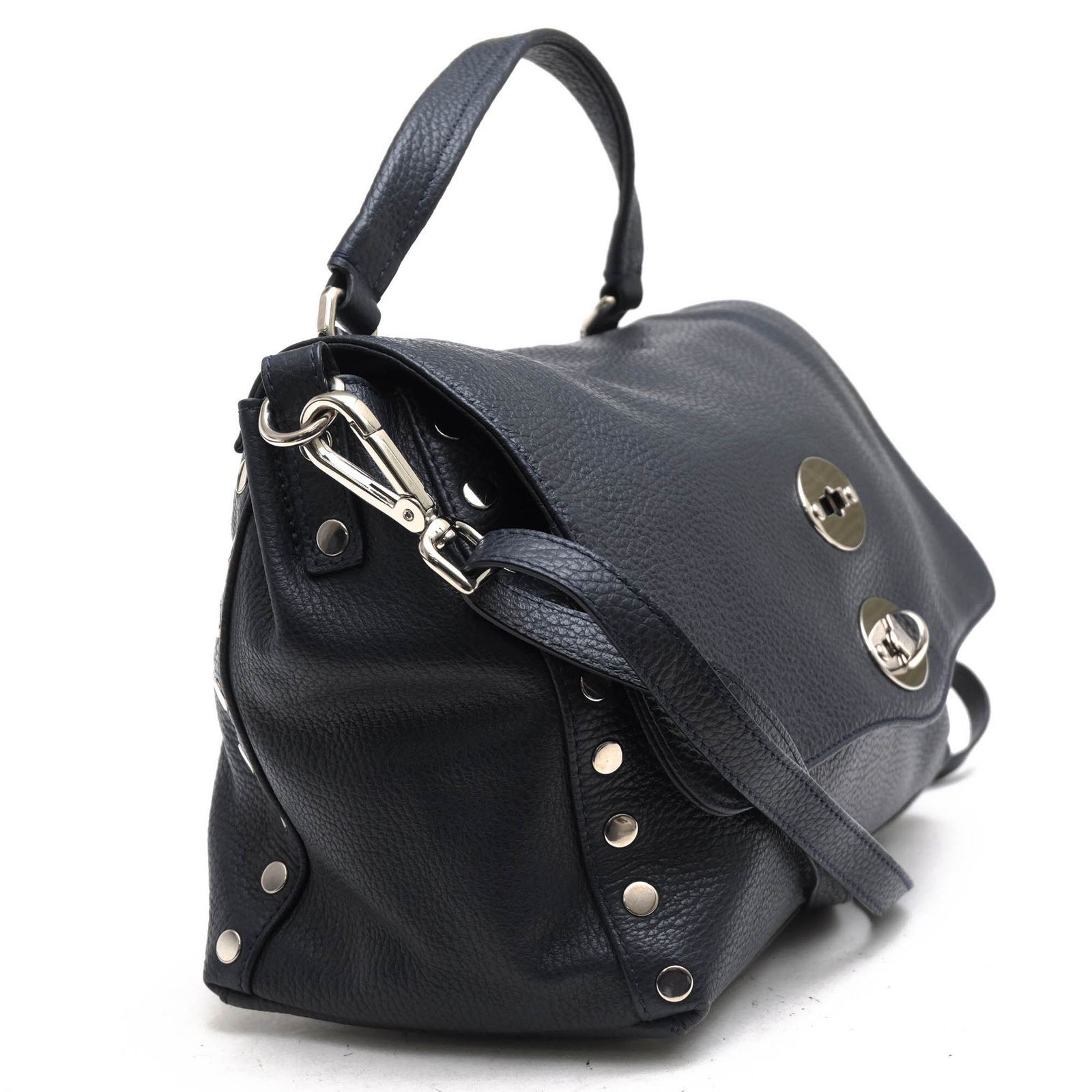 ZANELLATO Postina S Leather Navy Women’s Flap 2WAY Shoulder Tote Bag
