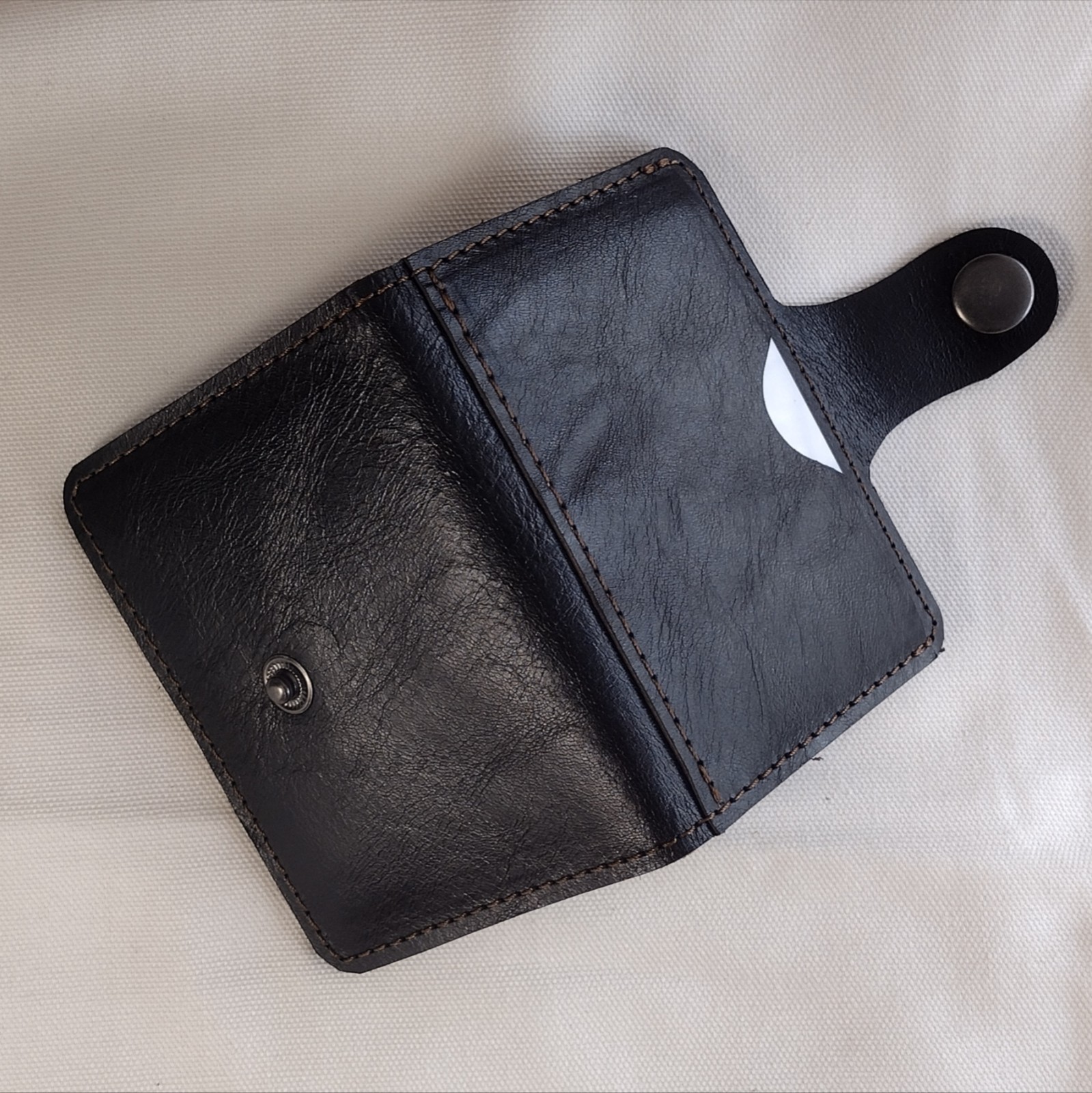 handmade real leather card holder snap button wallet black horween horsehide