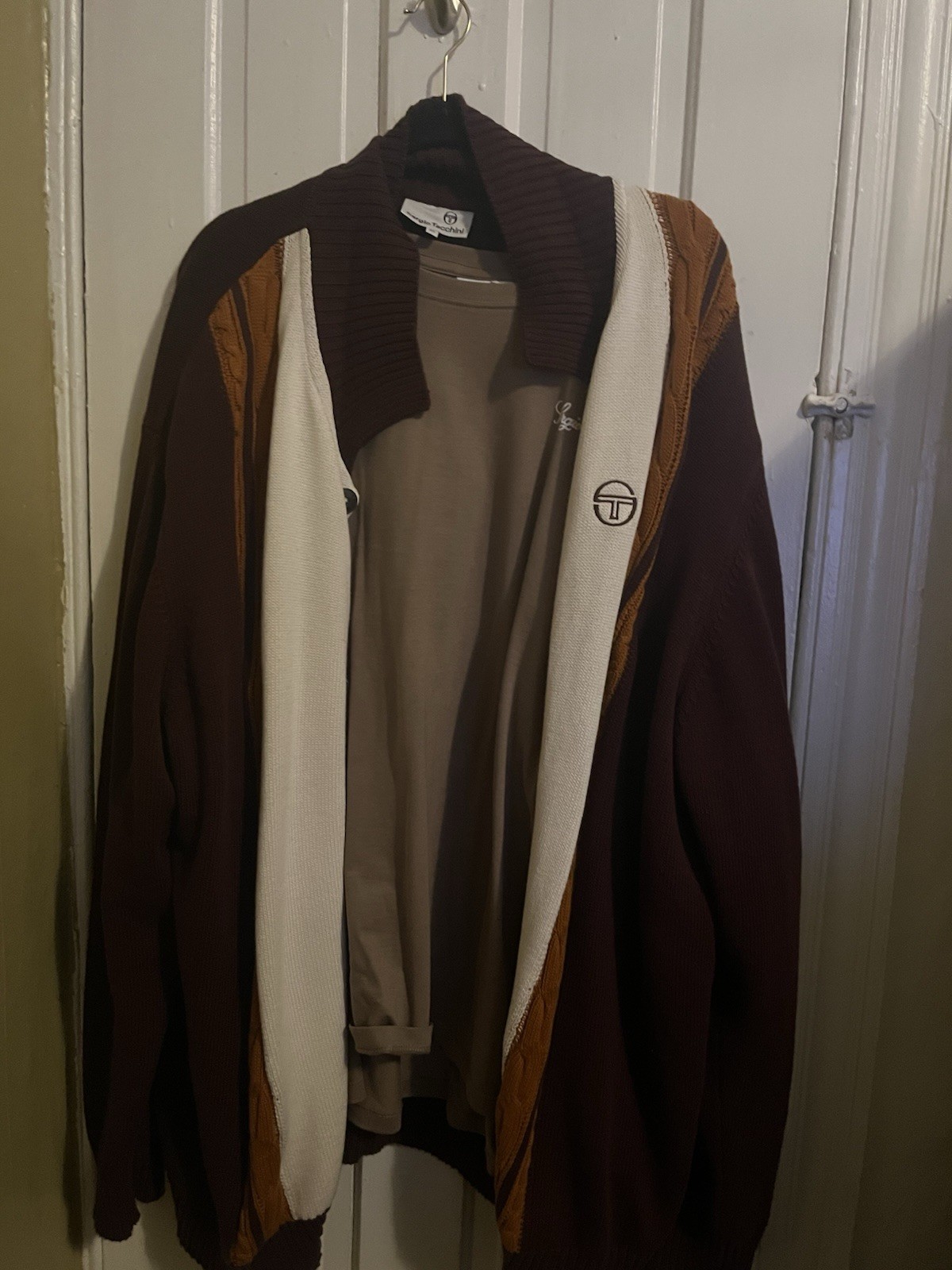Sergio Tacchini Men’s Colorblock Shawl Collar Cardigan Jacket Brown Tan 4XL