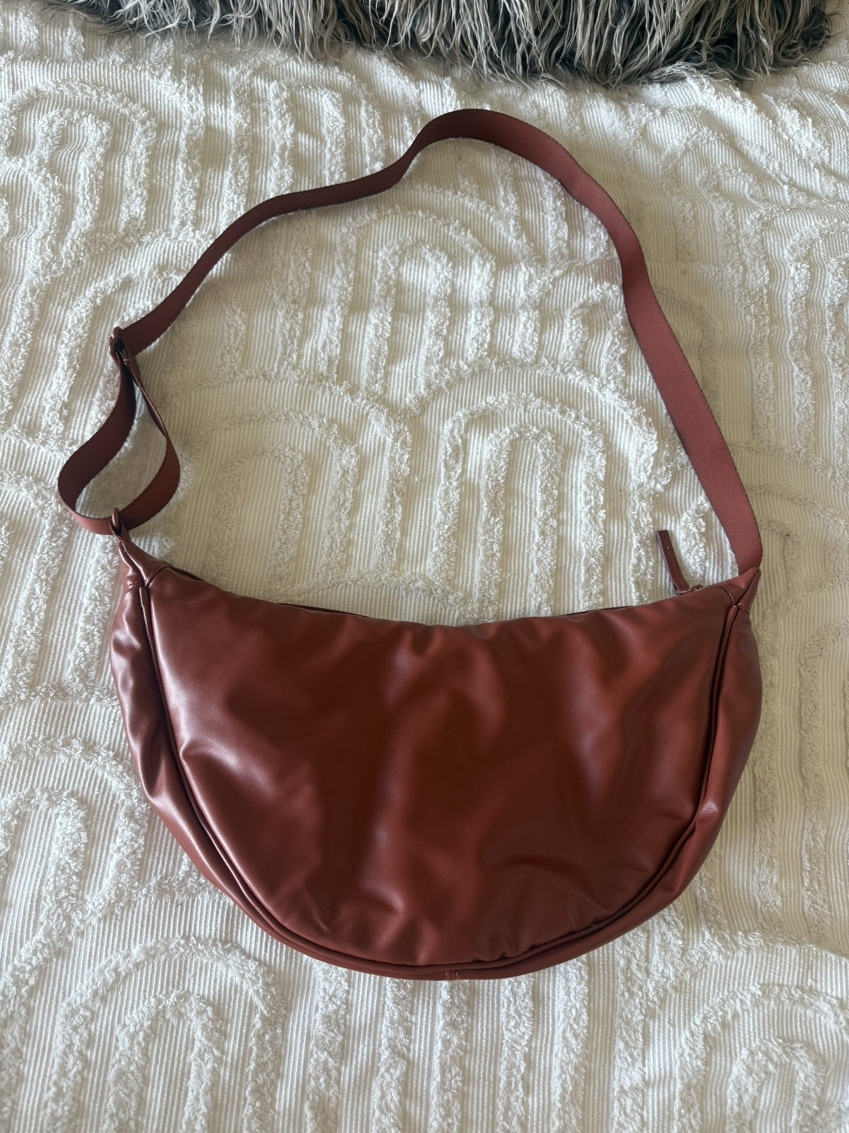 UNIQLO C Faux Leather Touch Round Shoulder Bag Dark Orange