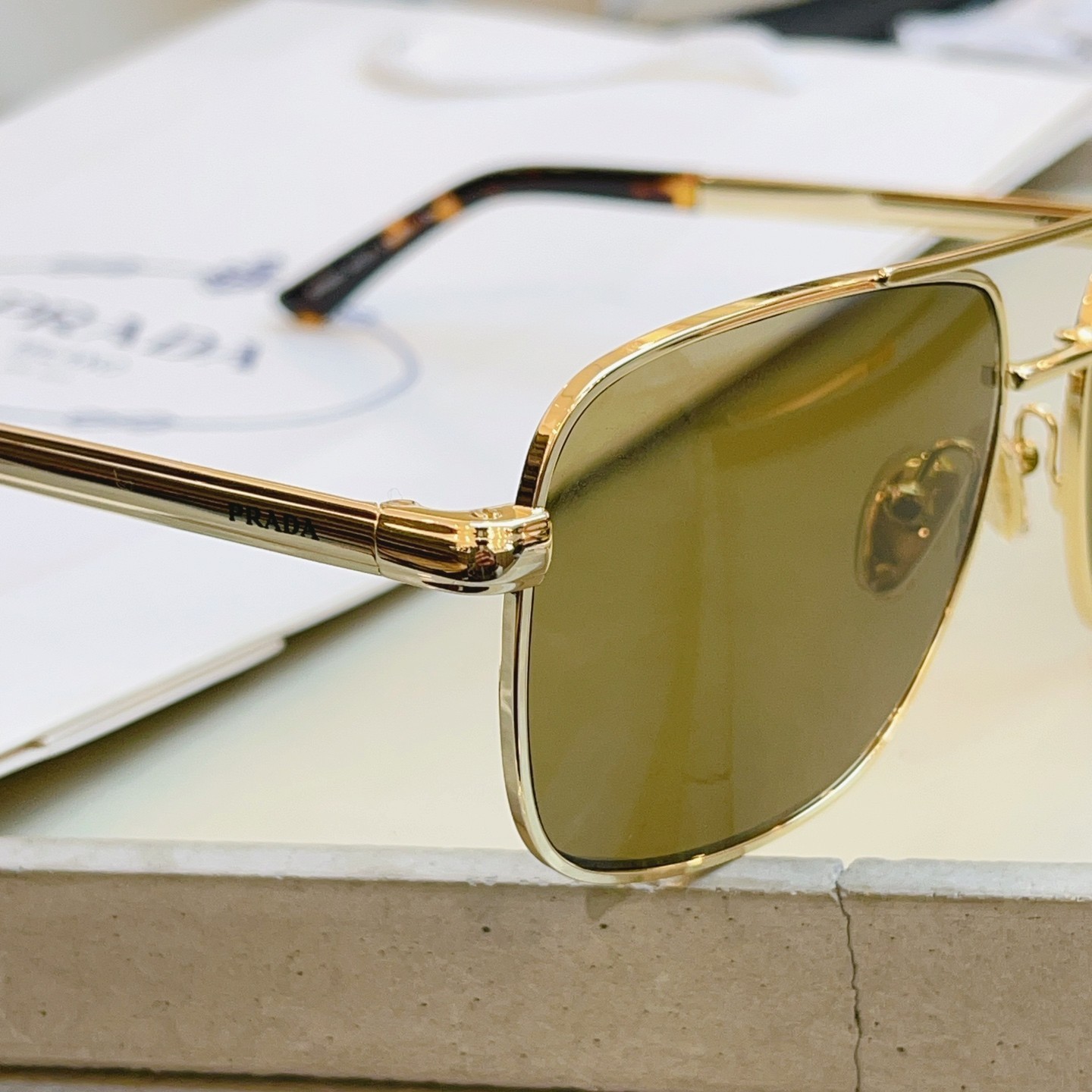 PRADA SPRA54C Sunglasses Metal Square Frame Gold/Light Brown Lens 58口16-145mm