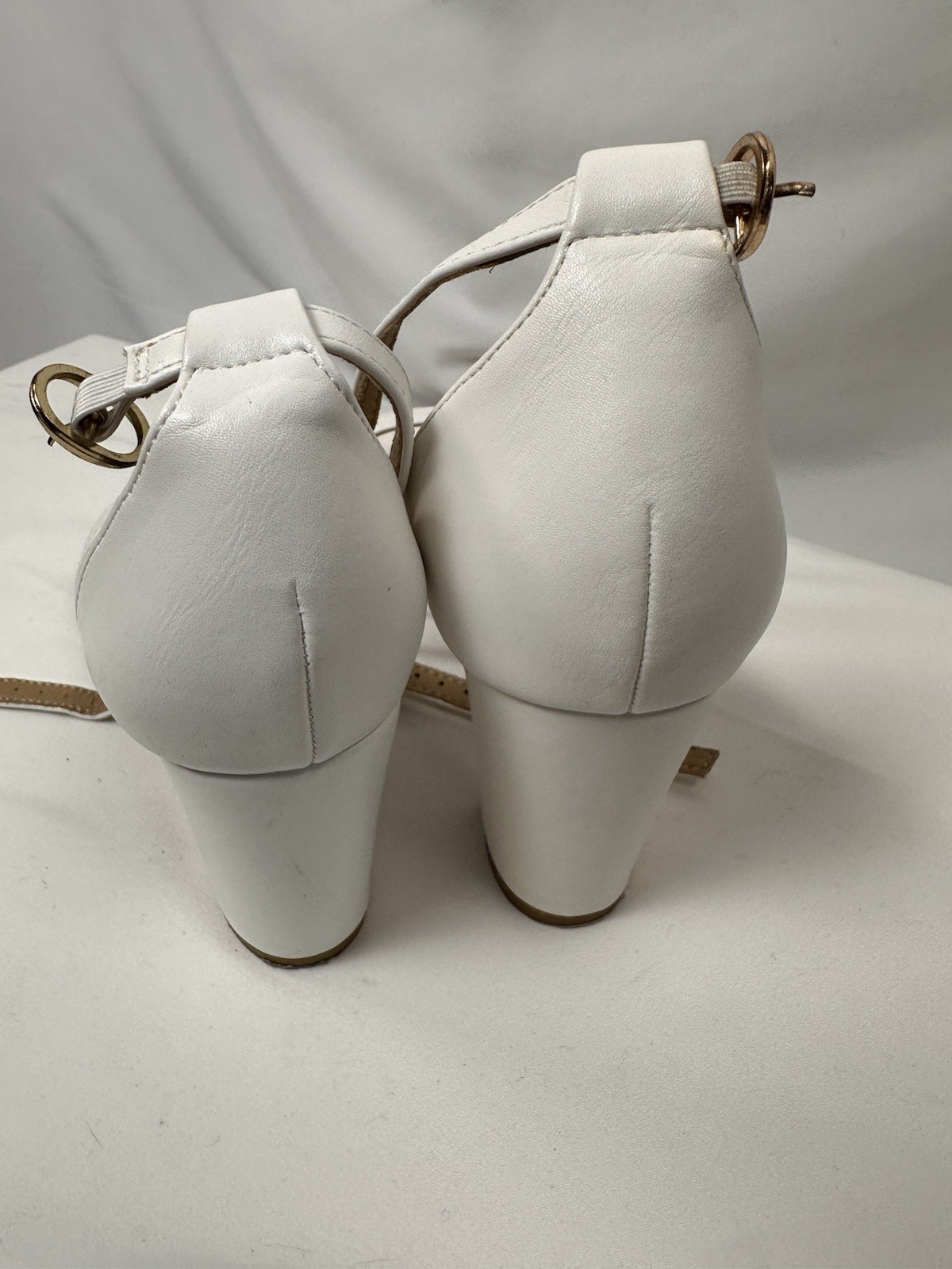 Burudani Women’s White Ankle Strap Chunky Block Heel Open Toe Shoes
