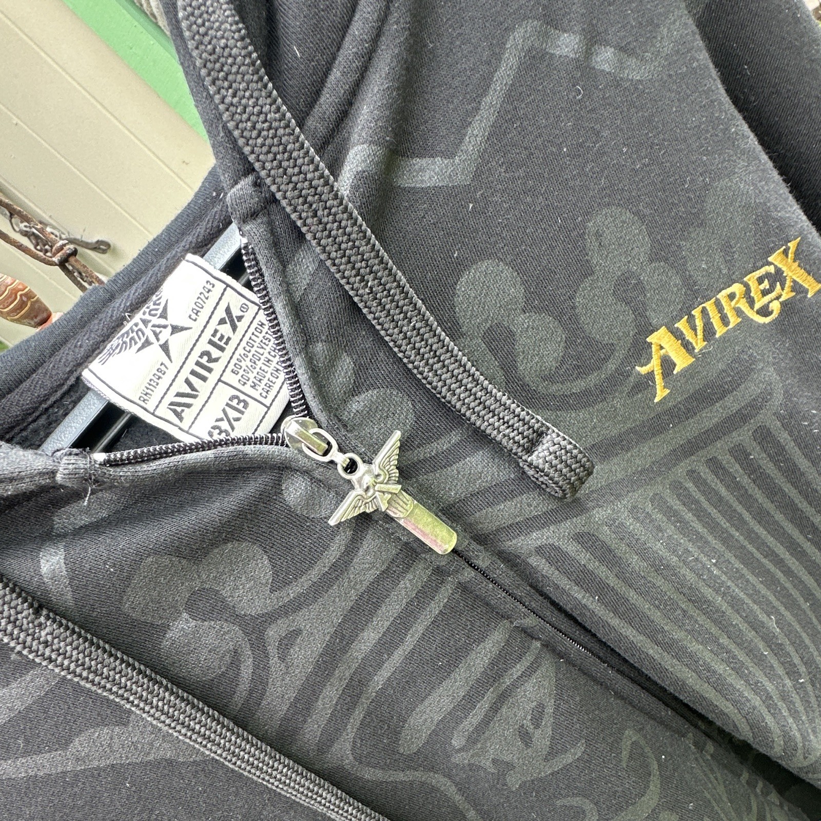 Avirex Men’s Black Full Zip Hoodie King of Spades Graphic Embroidered 3XB