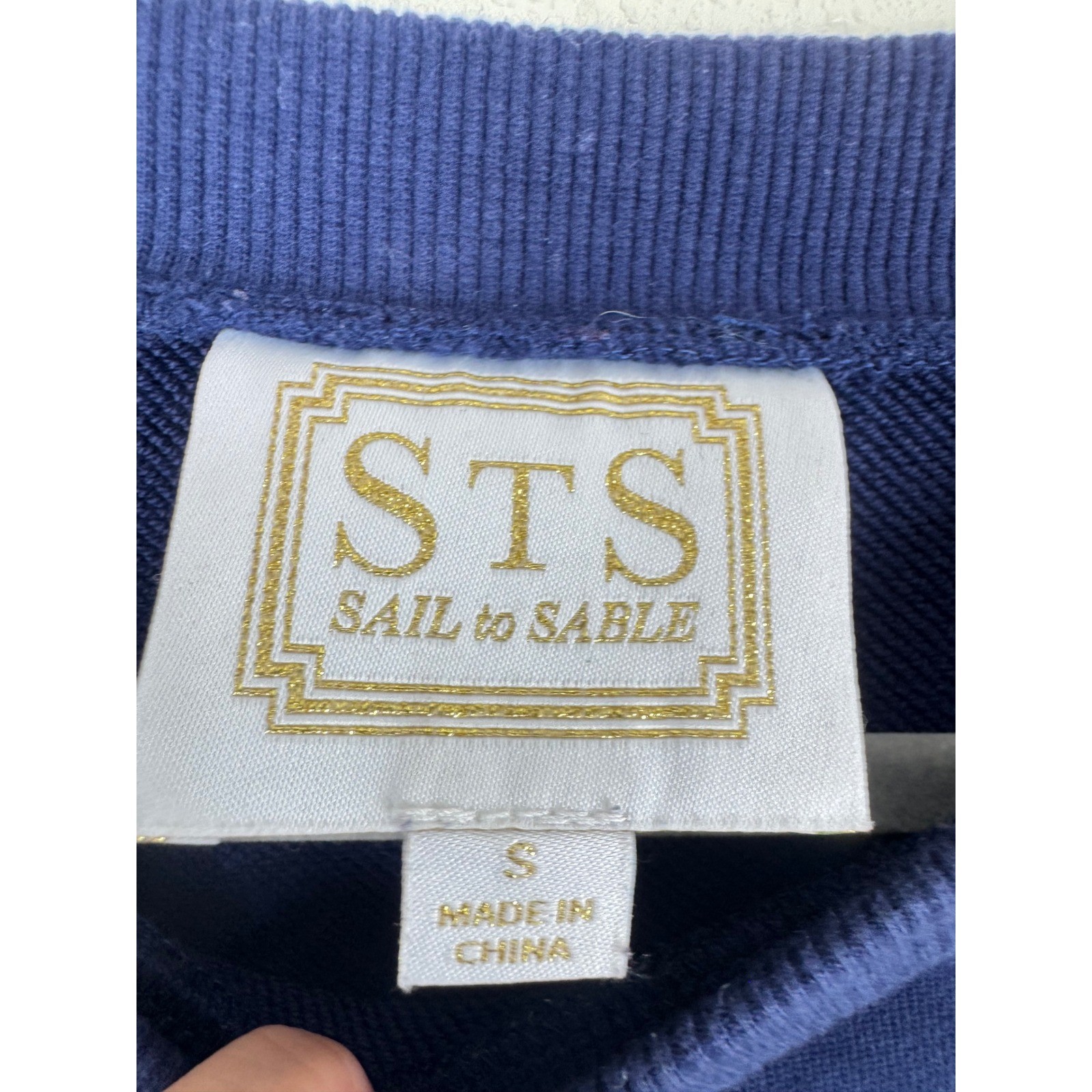 Sail to Sable STS Womens Navy Blue Mint Green Striped Cotton Sweatshirt Small