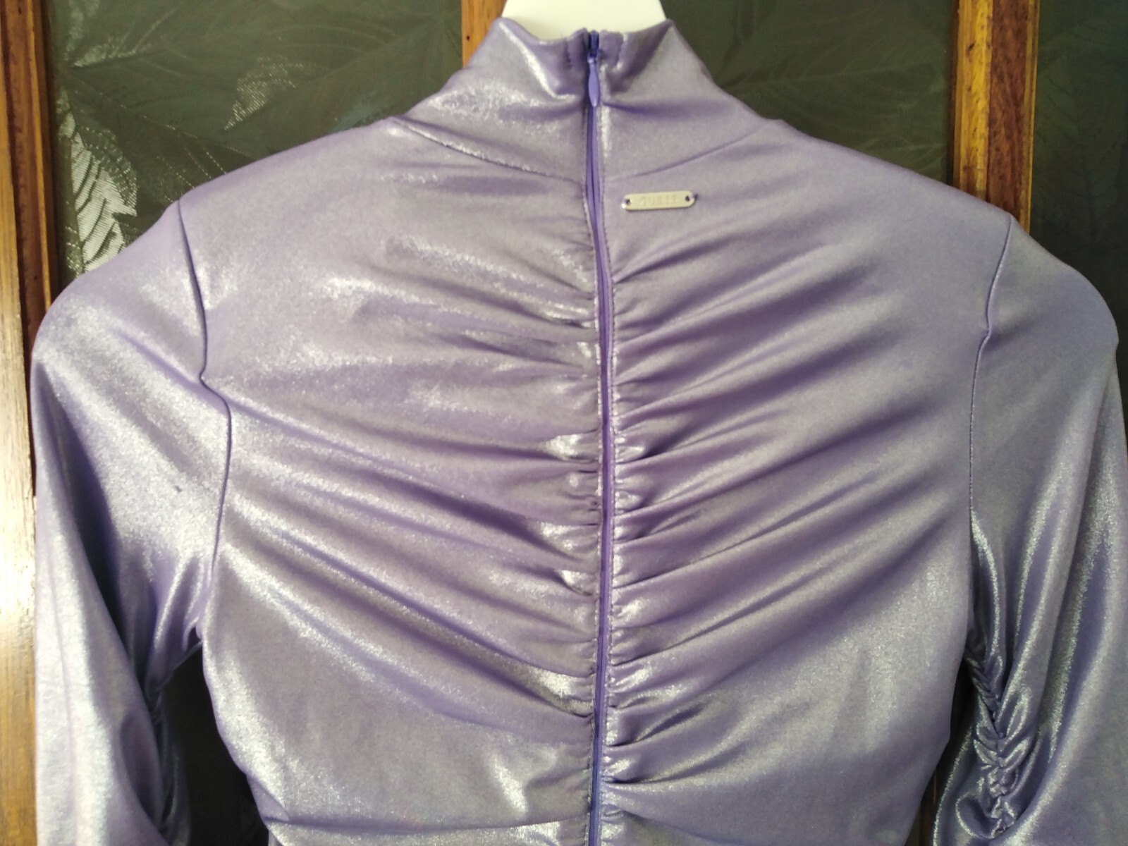 Guess Bodycon Designer Dress Ruched High Neck Womens Uk 4 Stretch Stunning Lilac