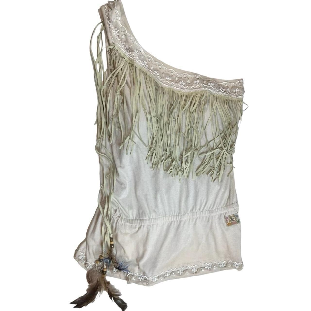 Dolce & Gabbana Vintage One-Shoulder Beaded Feather Top (IT42)