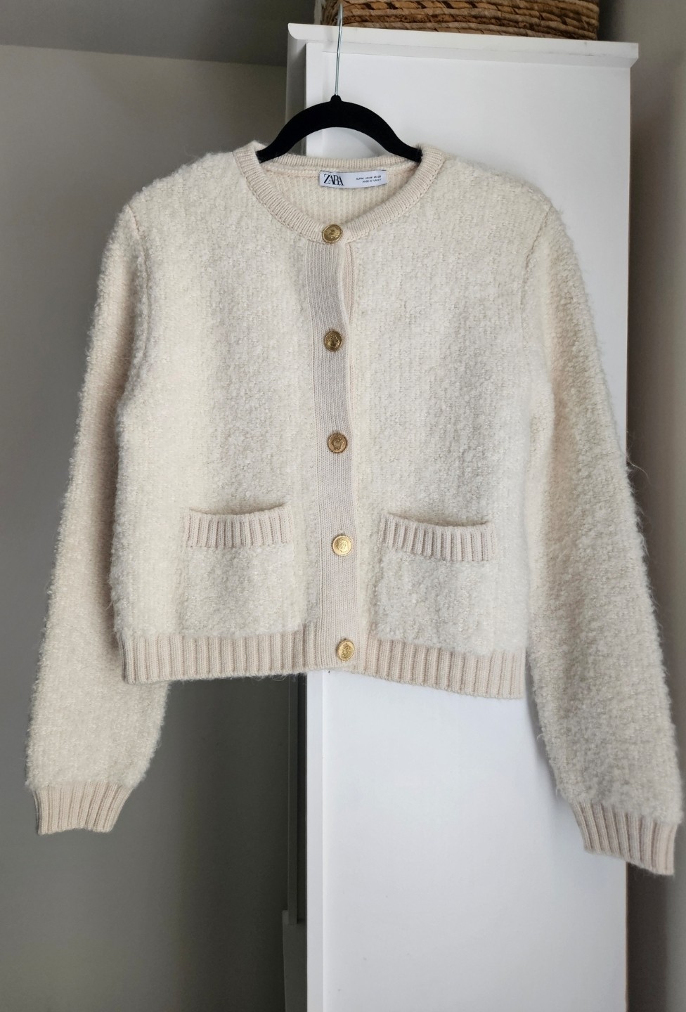 Zara Women’s Cream Knit Button Front Cardigan Sweater w/ Pockets Size M