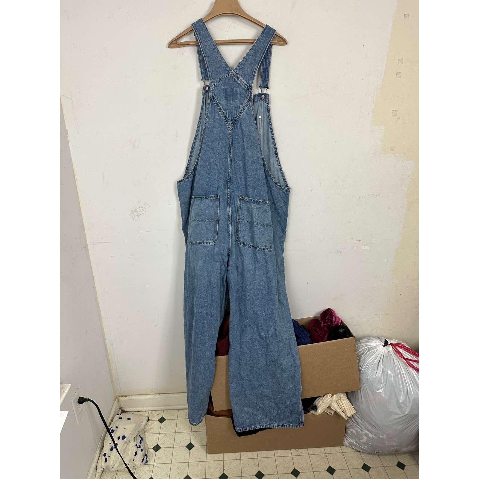 Old Navy Baggy Wide Leg Denim Overalls Medium Wash Blue 18 S/864051-00