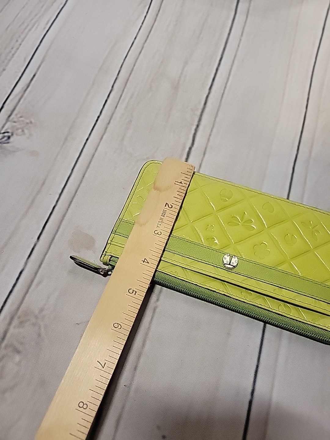 Brighton Spring Song Apple Green Leather Zipper Wallet Pouch EUC