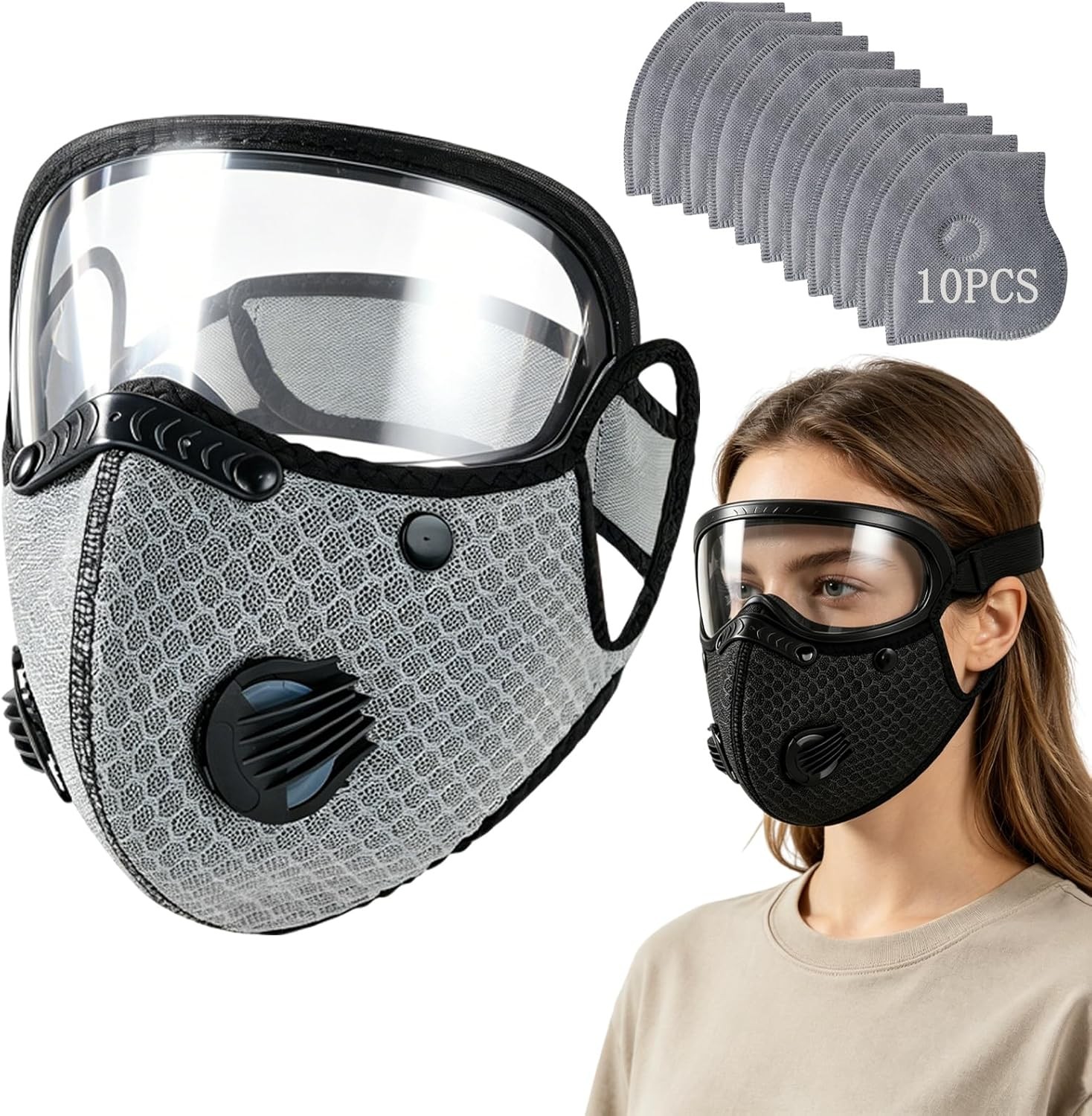 Reusable Carbon Filter Dust Mask with Adjustable Goggles, Anti-UV-5-Layer Filte