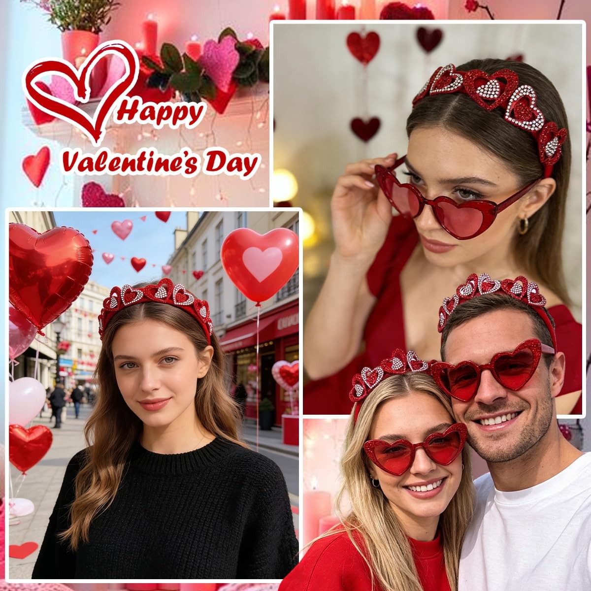 1Pcs Valentines Headbands Heart Headband with Rhinestones Design Romantic Val…