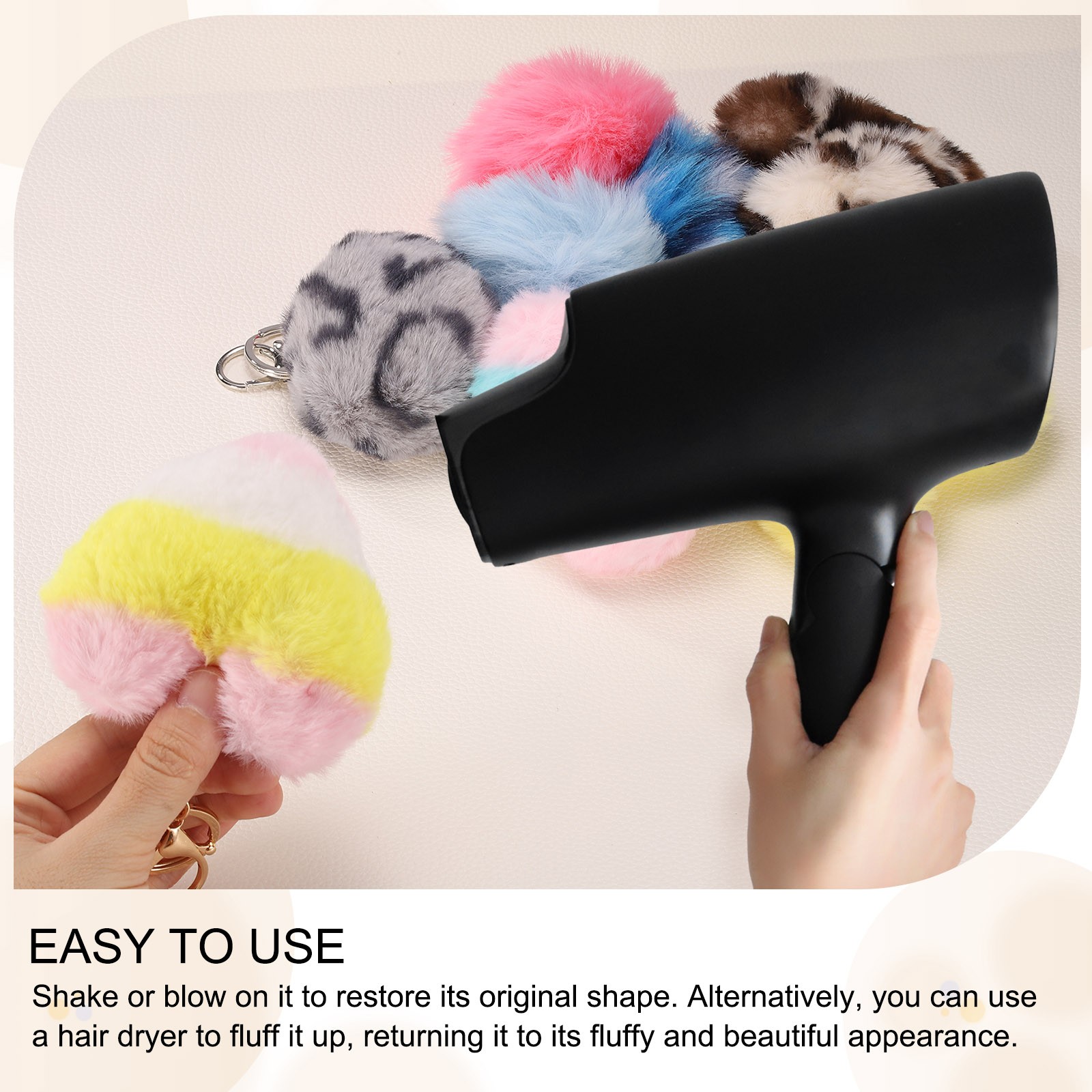 Pom Pom Keychain 8cm Soft Cute Fluffy Ball Key Ring Light Blue