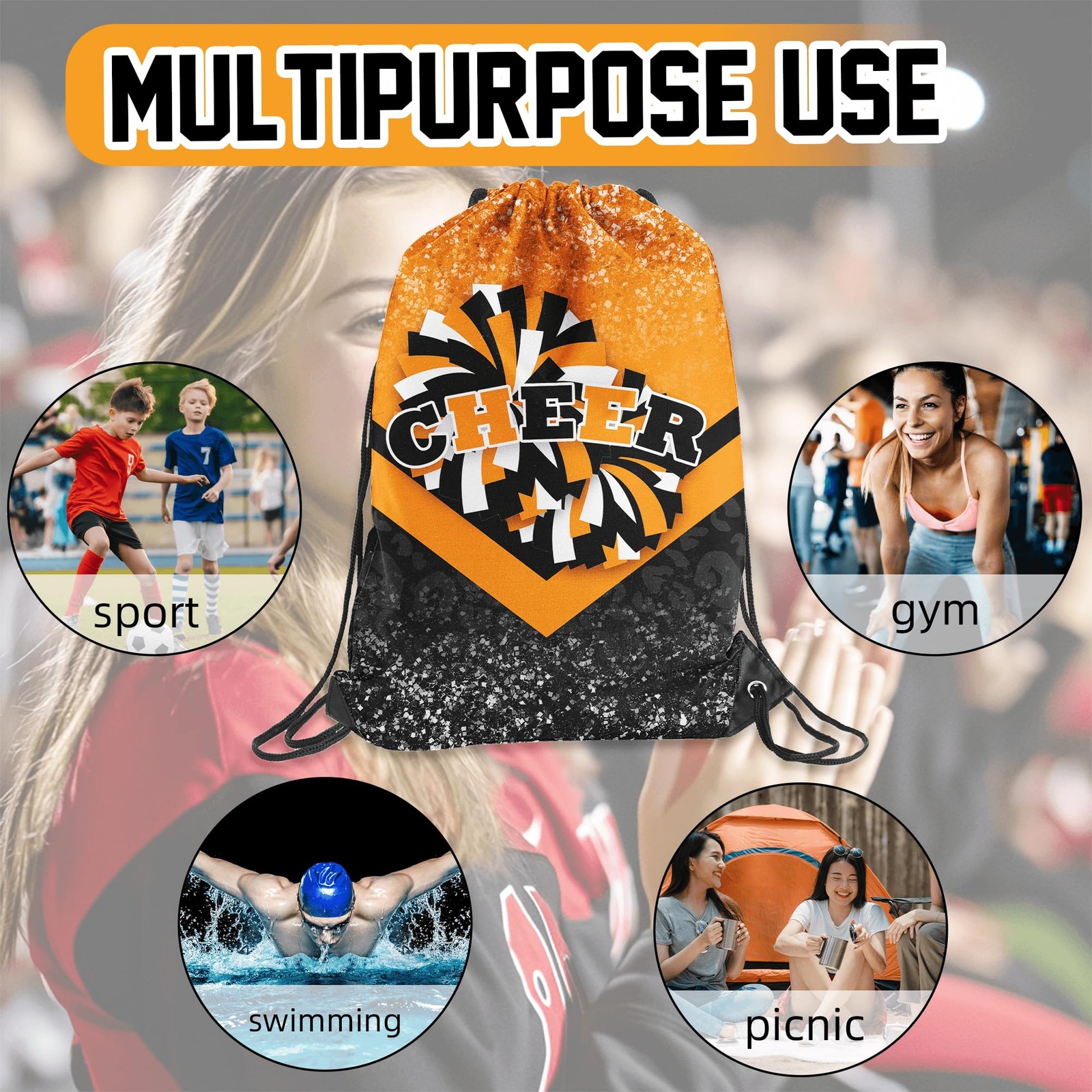 Cheer Drawstring Backpack Cheerleading Drawstring Gym Bag Cheer Accessories C…