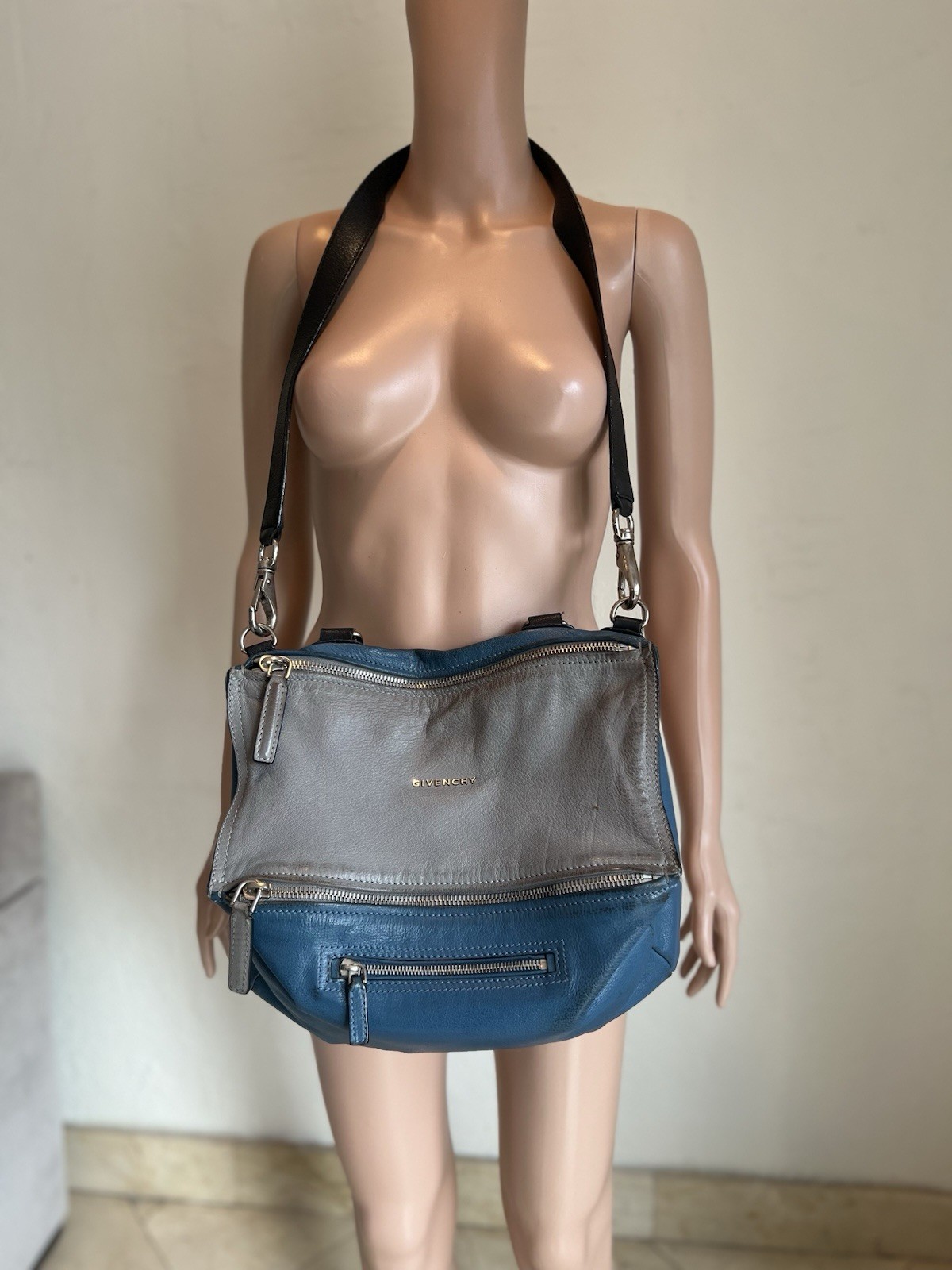 Givenchy Pandora Medium Leather Bag Satchel Sugar Goatskin Blue/Gray Two Tone