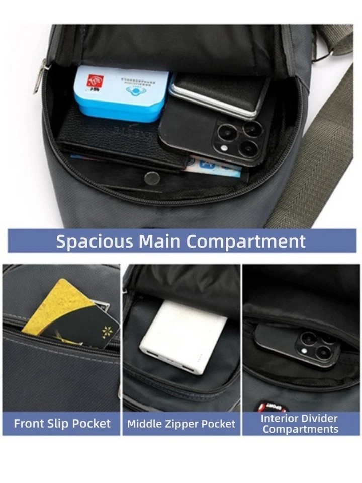 Men’s Canvas Sling Crossbody Bag Chest Shoulder Messenger Backpack USB Port New