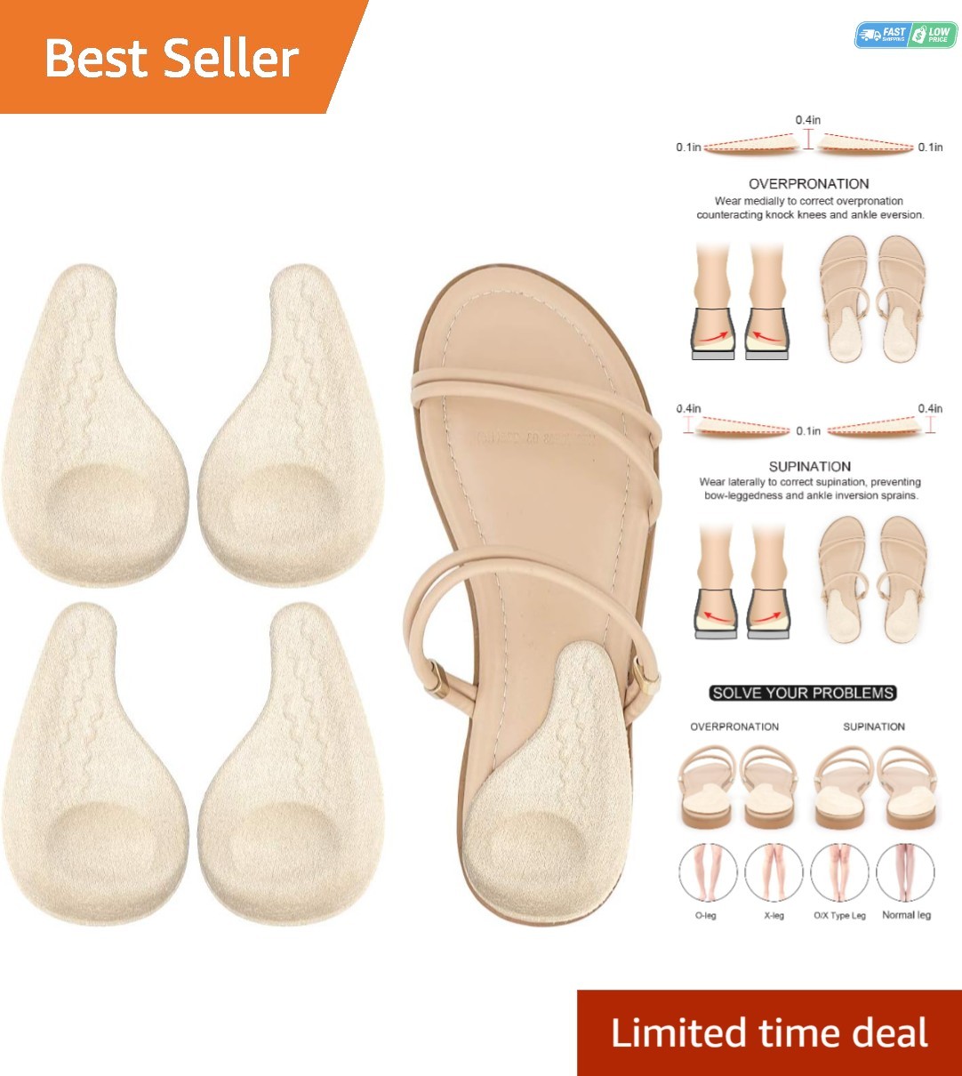 Dr. Foot’s Supination & Overpronation Insoles for Foot Alignment – Medium Size