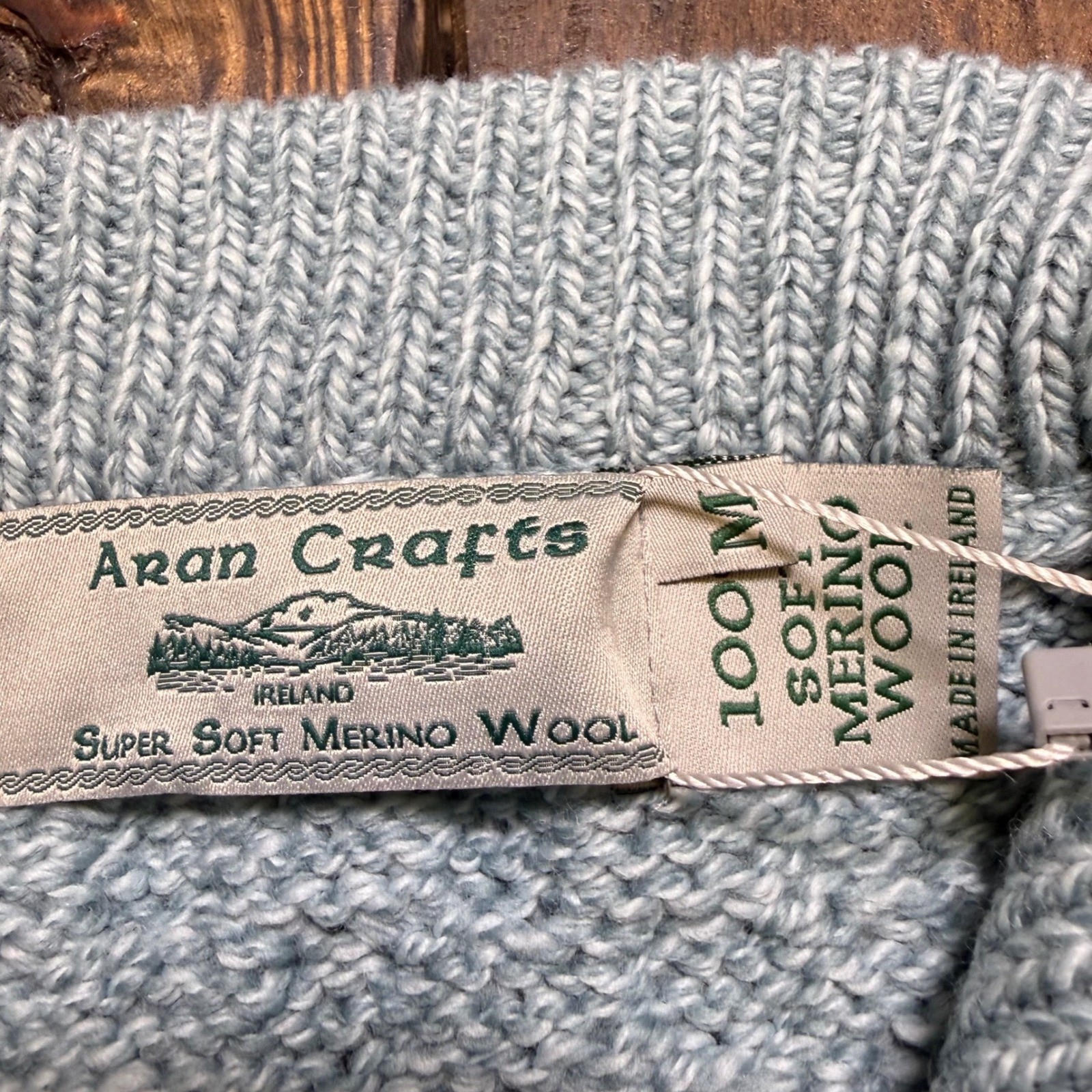 Aran Crafts Headford Half Zip Sweater Mermaid Blue 100% Merino Wool Ireland M