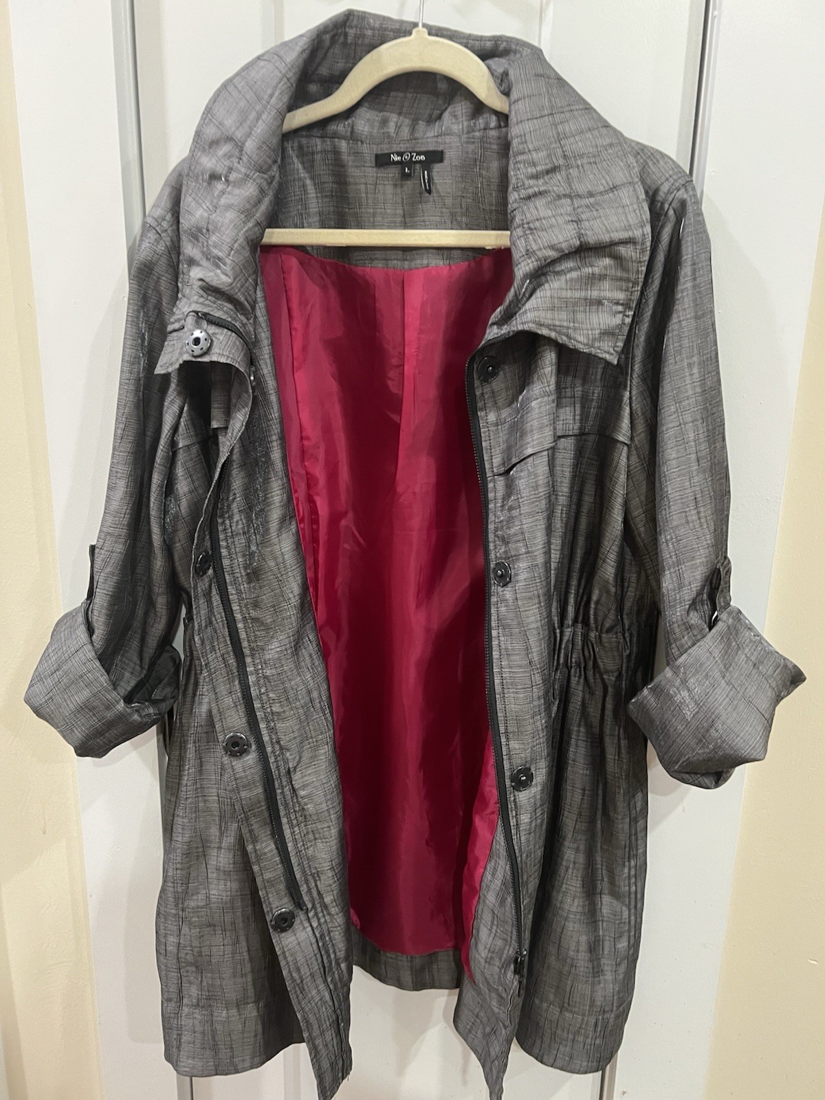 NIC + ZOE Metallic Utility Jacket Ruffle Detail Roll Tab Sleeve Cinch Waist Sz L