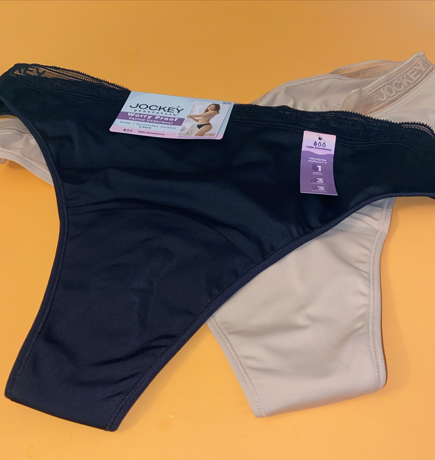 Jockey Set Of 2 ! Beige, Black Worry Proof Period Thong Underwear / 3XL / $26