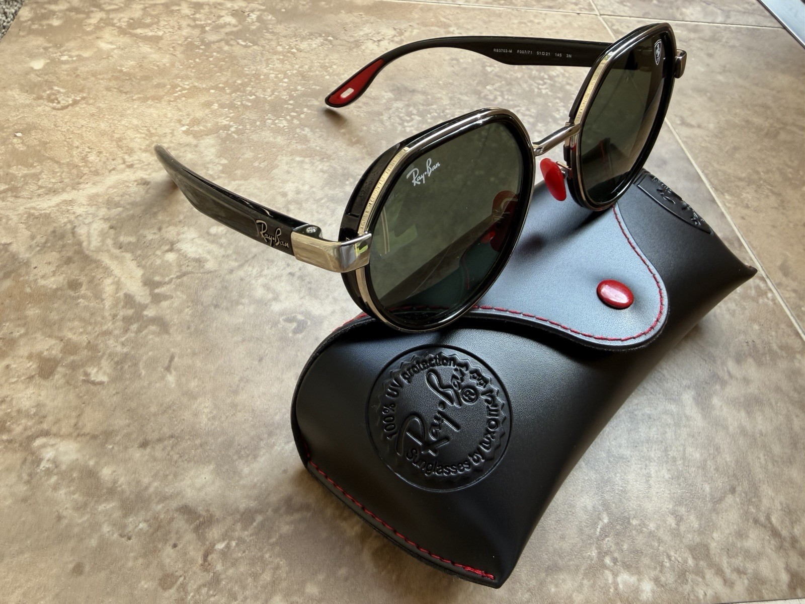 Ray-Ban Scuderia Ferrari Sunglasses Silver/Red Frame Green Lens RB3703M