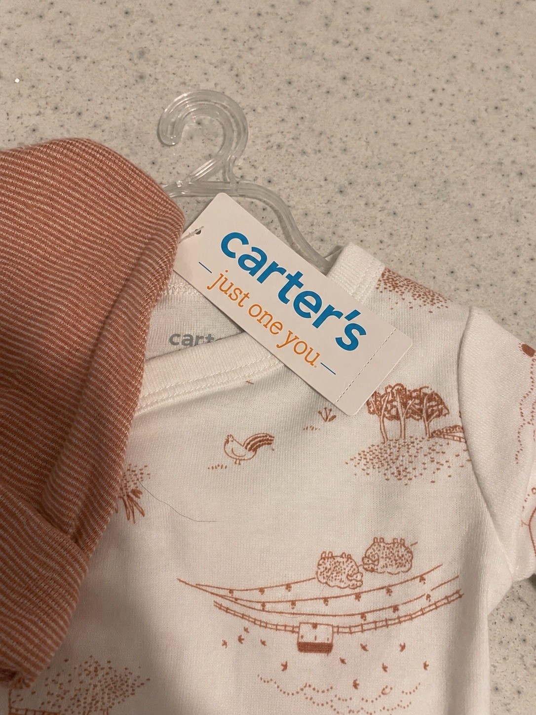 Carter’s 3 Months 3pc Outfit Set Bodysuit Pants Hat Long Sleeve Cotton Brown