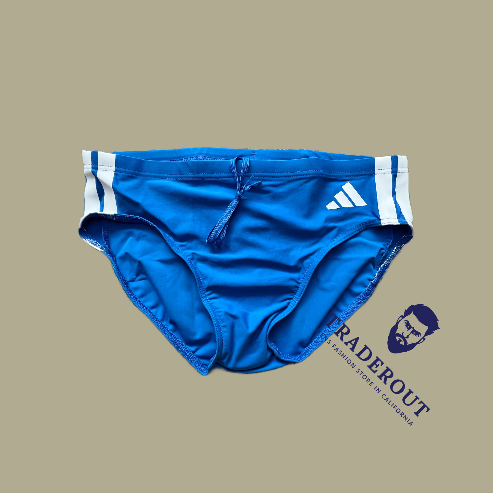 adidas men Royal blue striped Swim Brief swimwear Size 30 32 34 36
