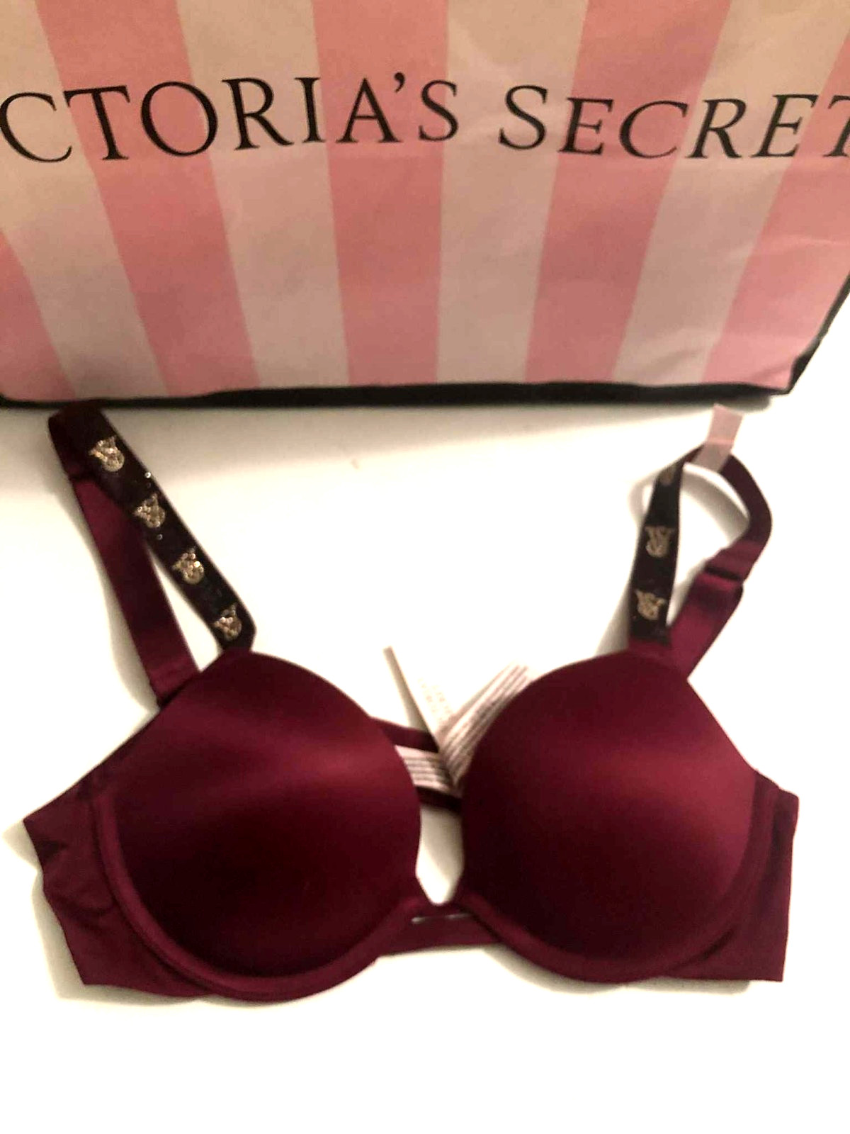 Victoria’s Secret Very Sexy Shine Strap Push Up Bra, Wine Red Monogram VS NWT