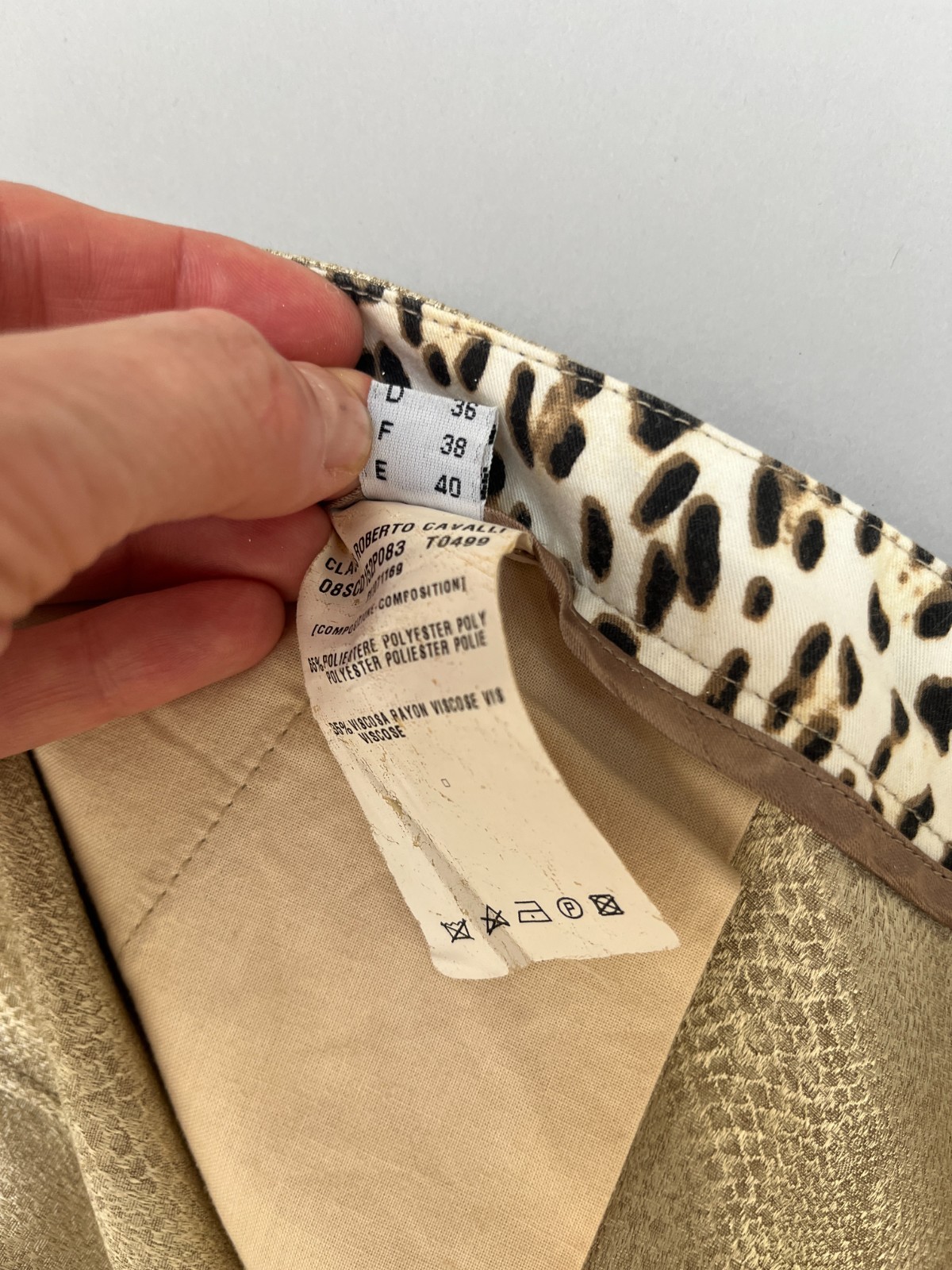 Roberto Cavalli Y2K Snake Effect Shimmer Beige Pants IT42