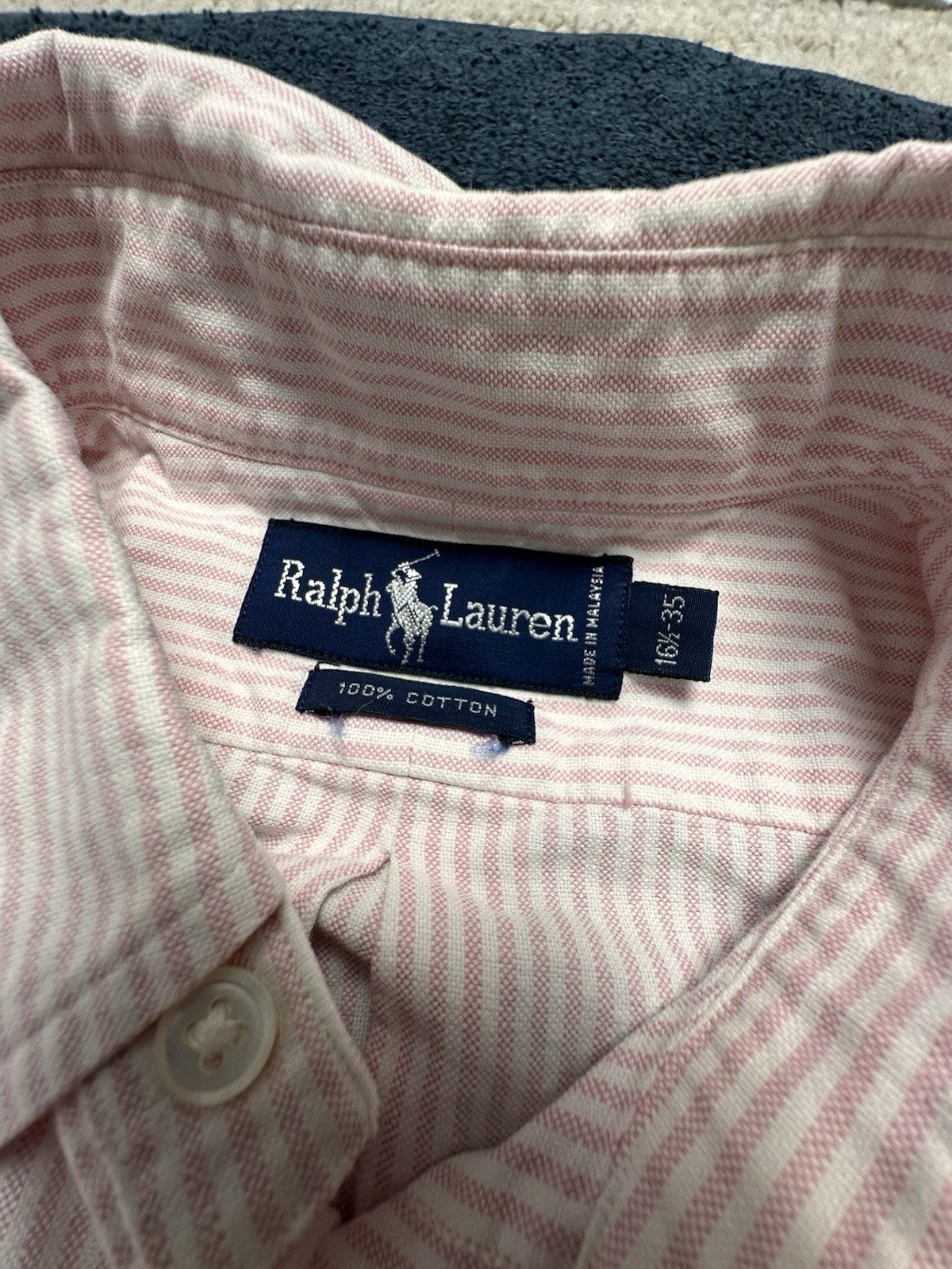 Vtg 90’s Polo Ralph Lauren Striped Button Up 16 1/2-35 Pink Preppy Flesh Pony