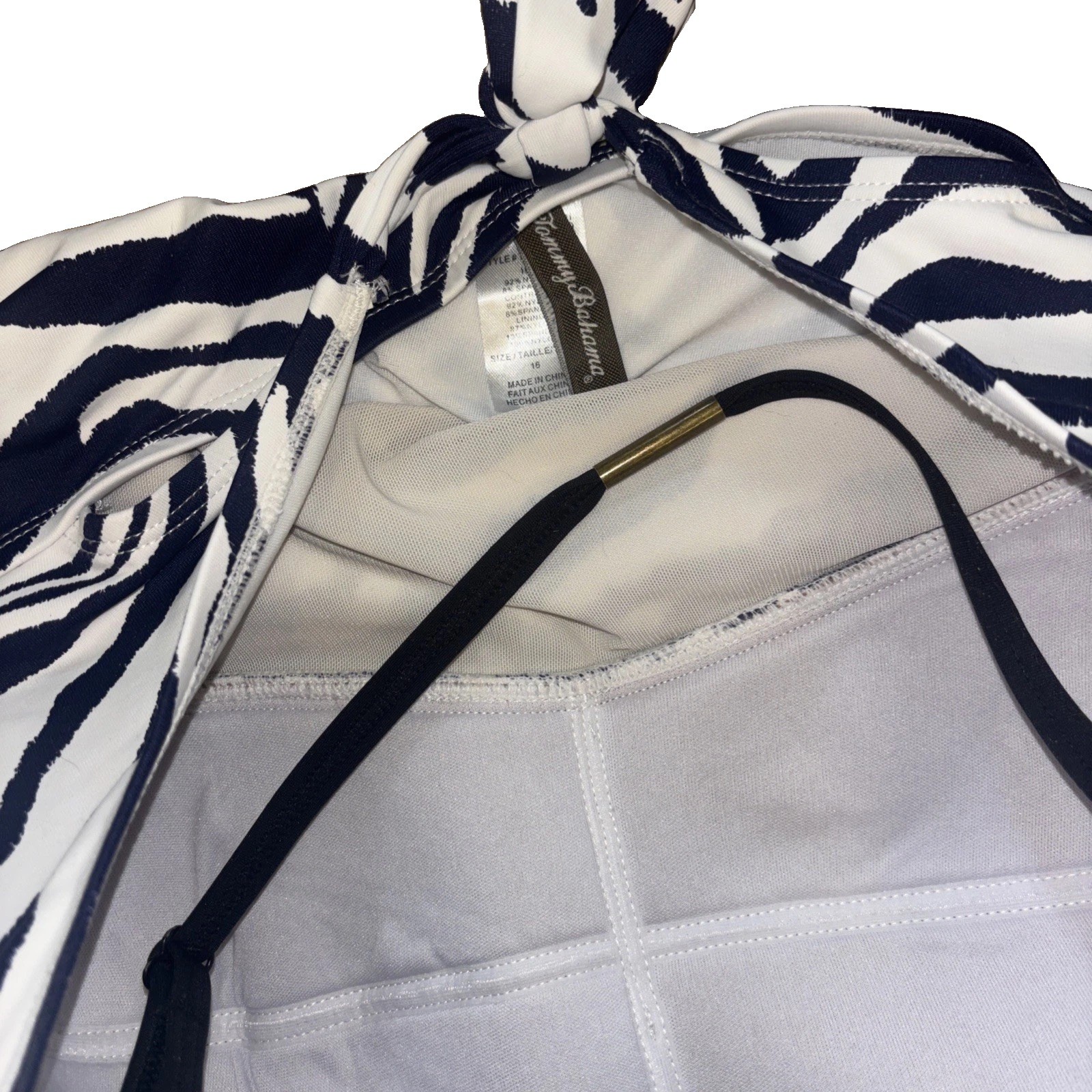 TOMMY BAHAMA ZEBRA BANDEAU STRAPLESS ONE PIECE SWIMSUIT WHITE SIZE 16 $147 Msrp