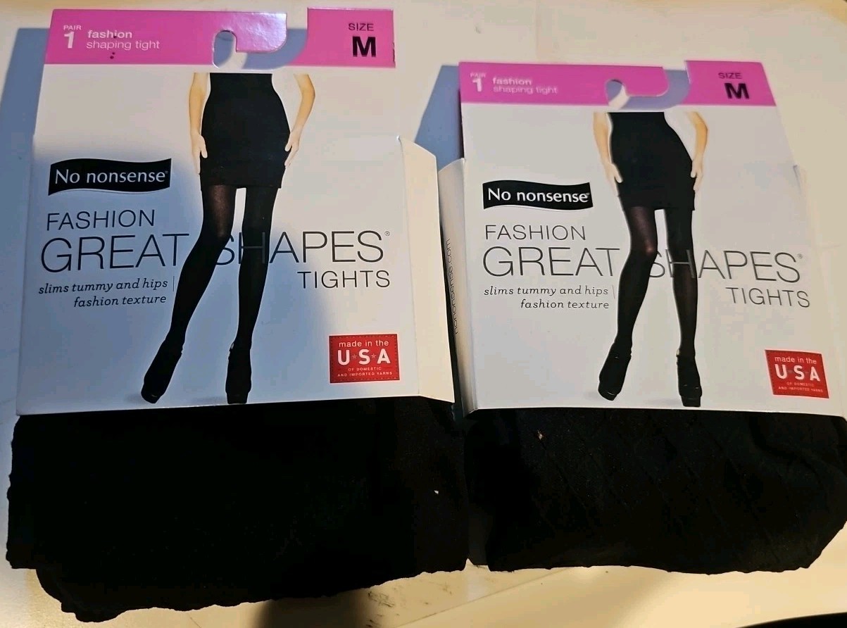 2 No nonsense Women’s BLACK Opaque Shaping Tights Size Medium