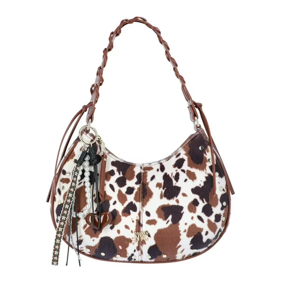 Madden NYC Women’s Half Moon Stud Shoulder Bag, Cow Print