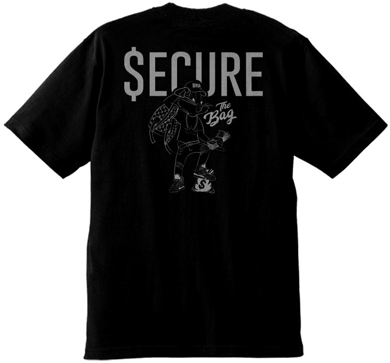 Secure The Bag Drip Mens Heavyweight T-Shirt Print On Shaka Wear Tee