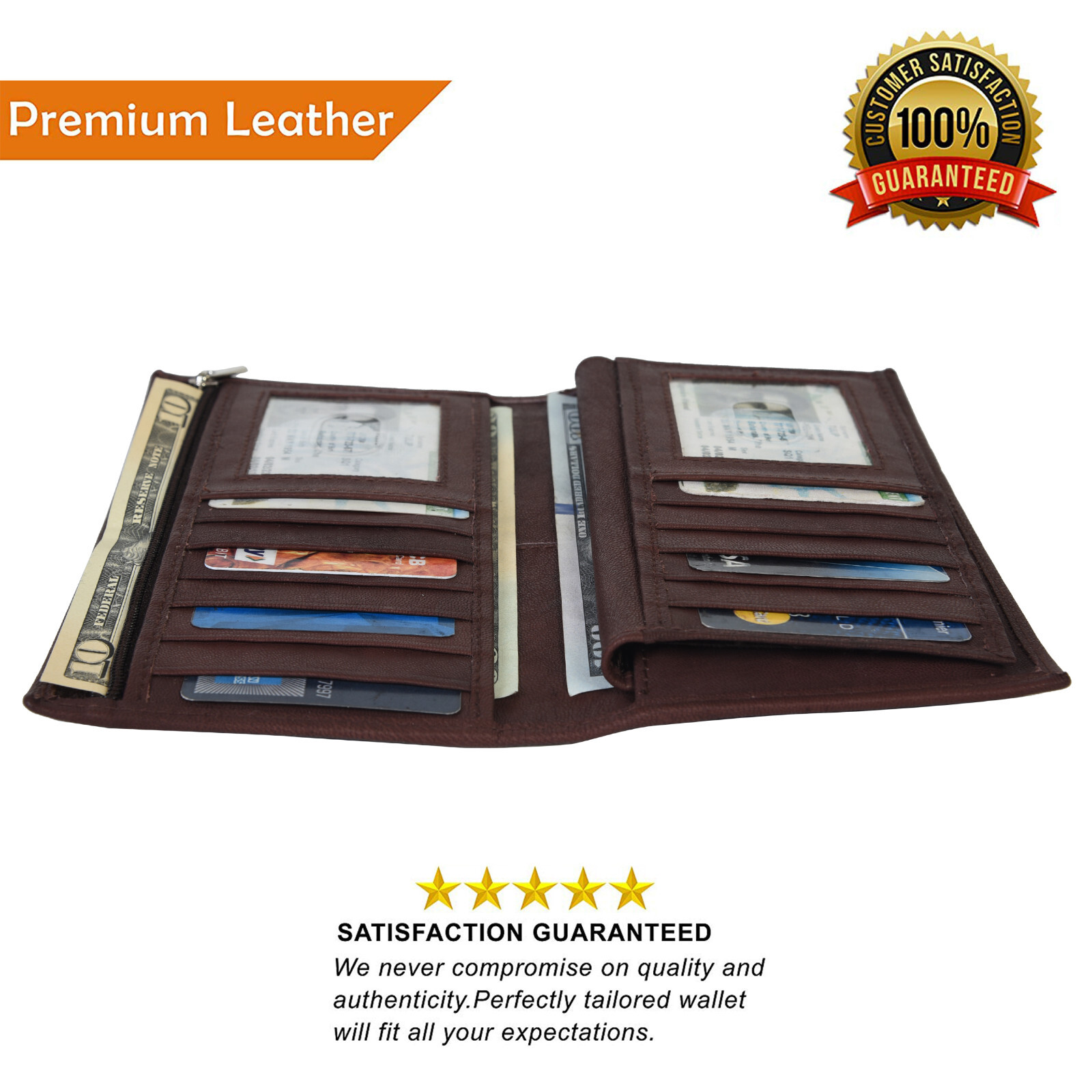 RFID Blocking Bifold Long Genuine Leather Trucker Wallet Card Holder