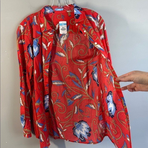 NWT J. McLaughlin Womens Lois Floral Button Down Shirt Lilywood Size L Preppy