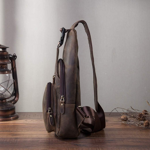 Le’aokuu Men Fashion Casual Tea Designer Travel Hiking Crossbody Chest Brown