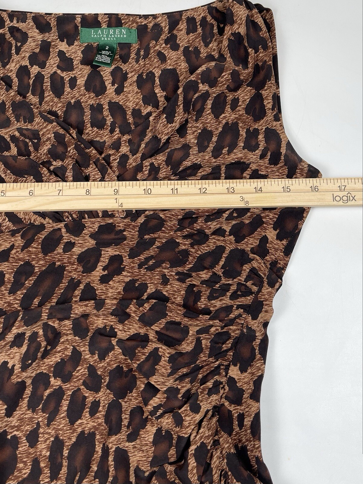 RALPH LAUREN Leopard Print Sleeveless Jersey Knit Dress Faux Wrap Vneck Sz 2