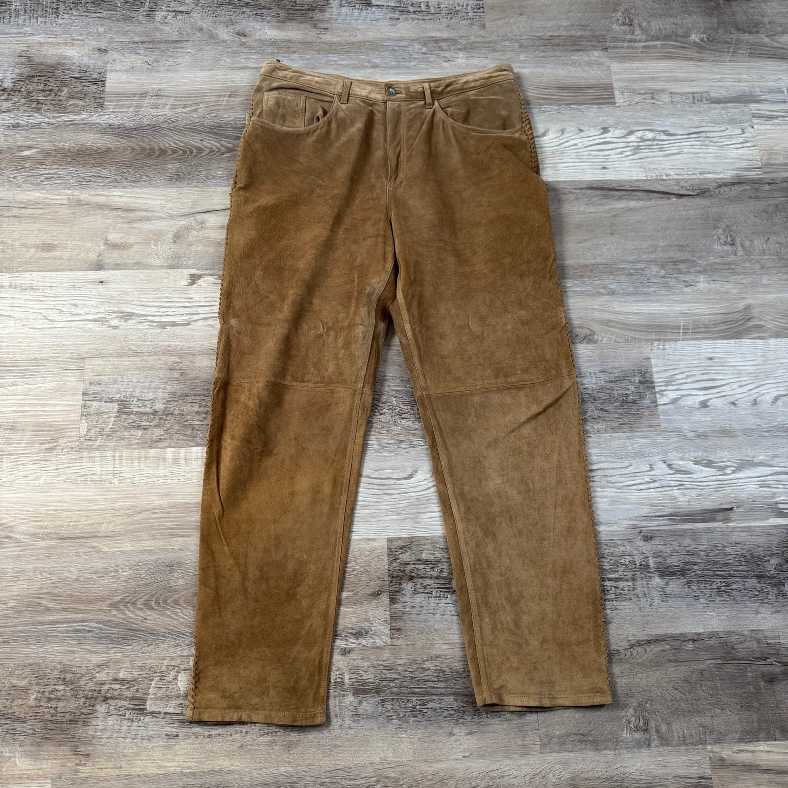 Vintage Leather Pants Brown Western Whipstitch Straight Leg 90s