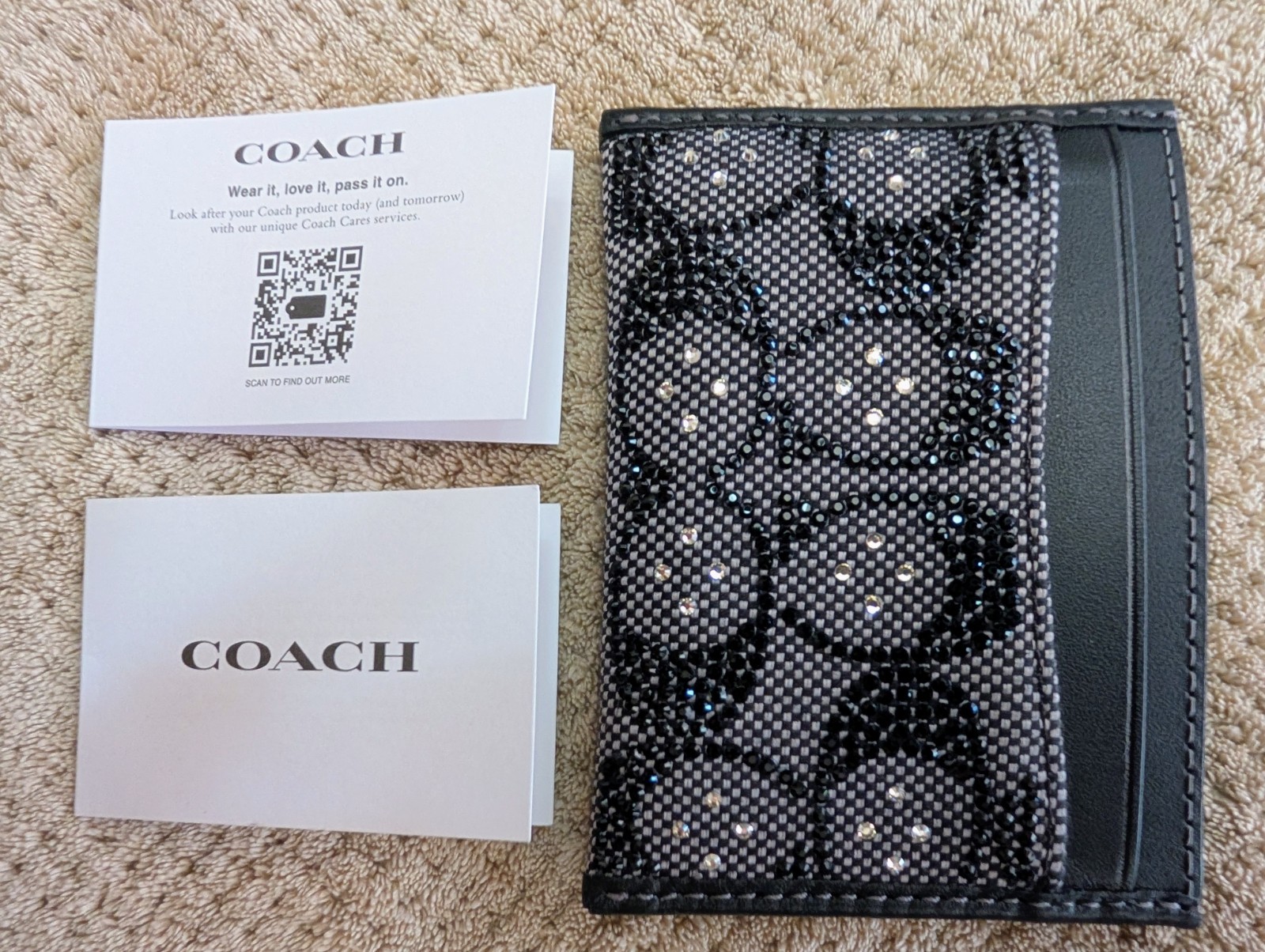 Coach Black Crystal Signature Jacquard Flat Essential Card Case CCD08