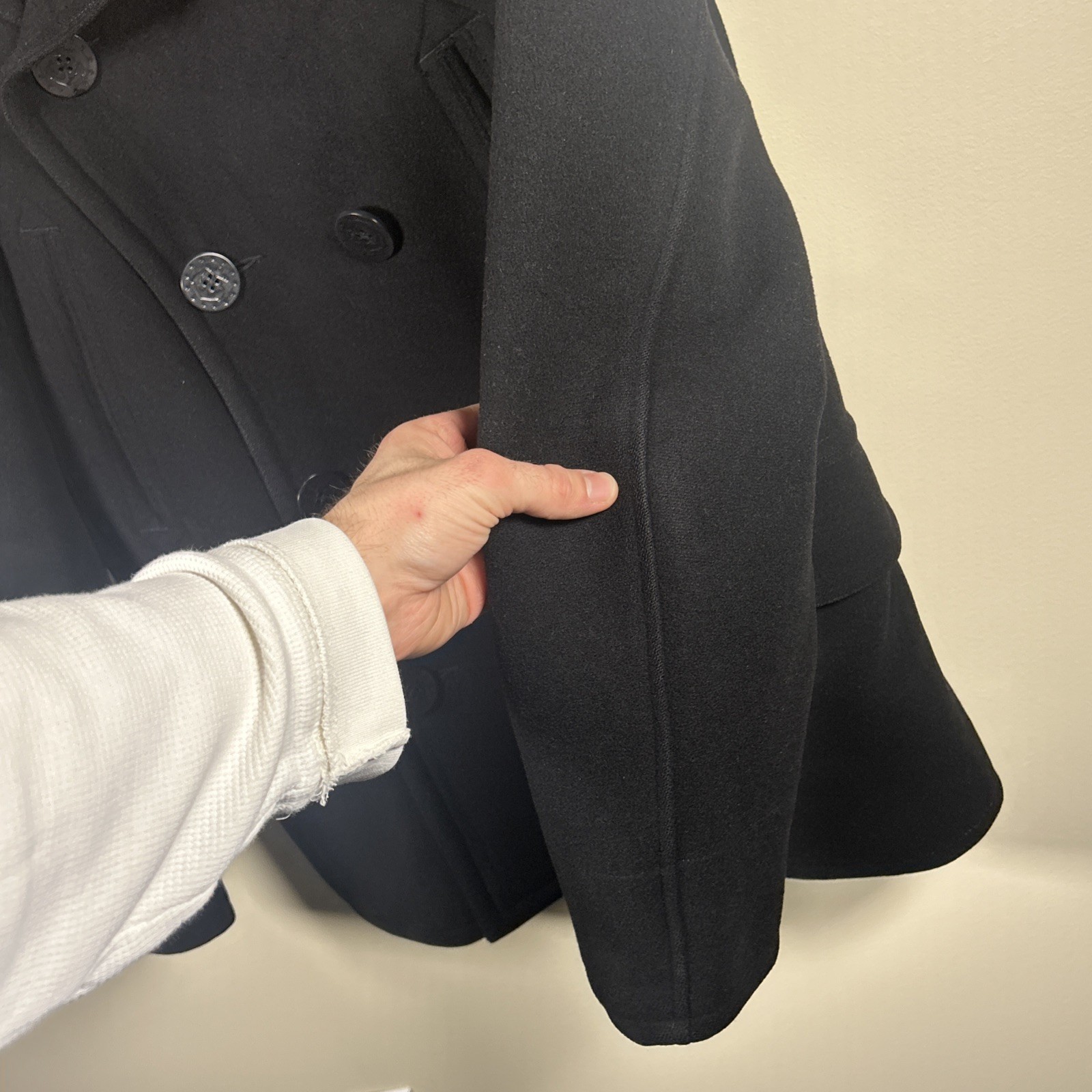 Polo Ralph Lauren Pea Coat Large Black Wool Double Breasted Anchor Naval RRL
