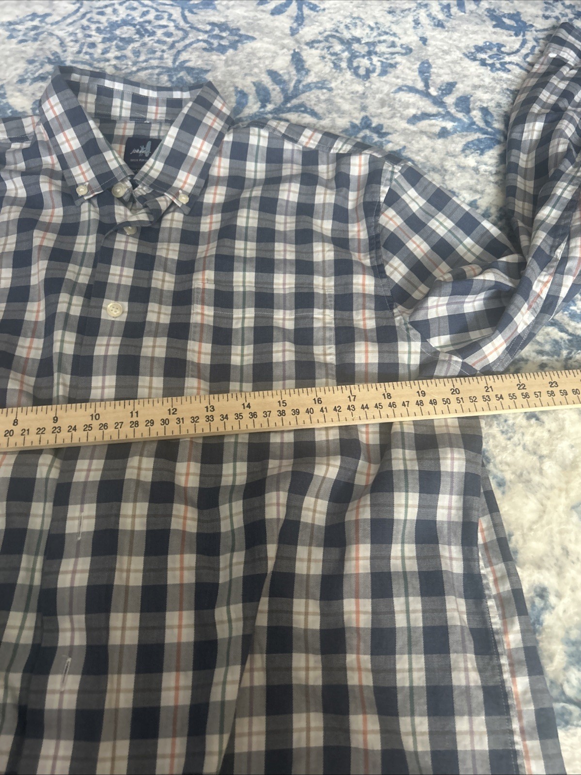 Johnnie-O Mens Large Brown Gingham Check Button Down Cotton Shirt Long Sleeve