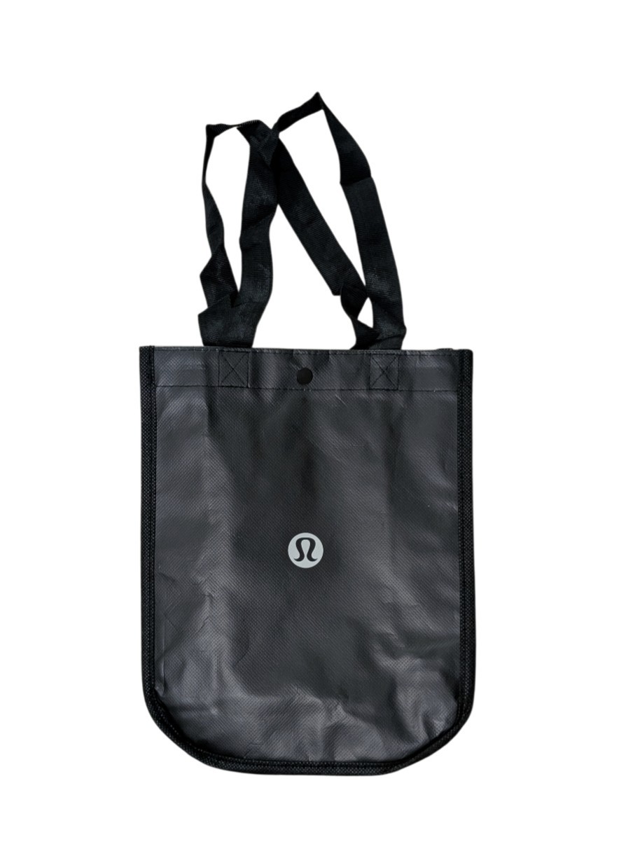 Lululemon Reusable Shopper Tote Bag Small Black White Logo Snap Gym Carryall