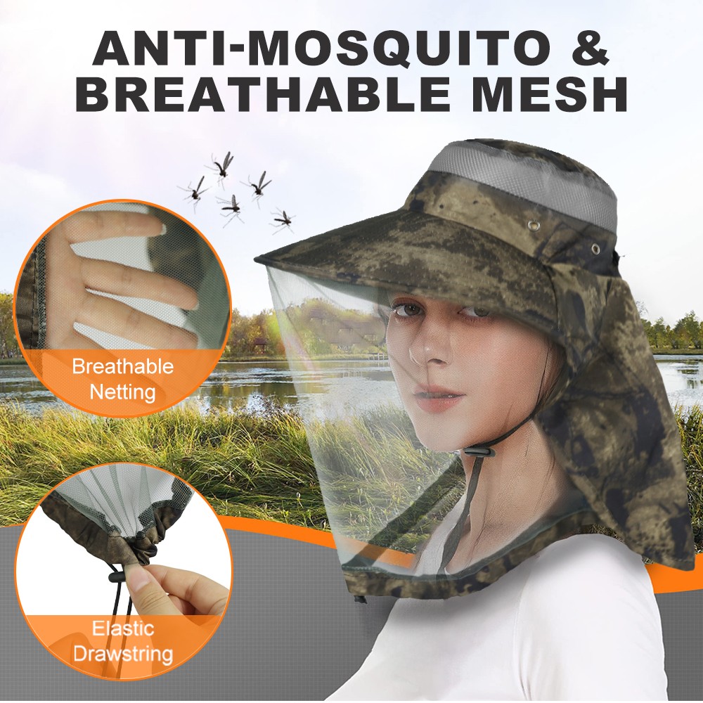 Mosquito Head Net Hat with Neck Flap Wide Brim Outdoor Hiking Gardening Fishing