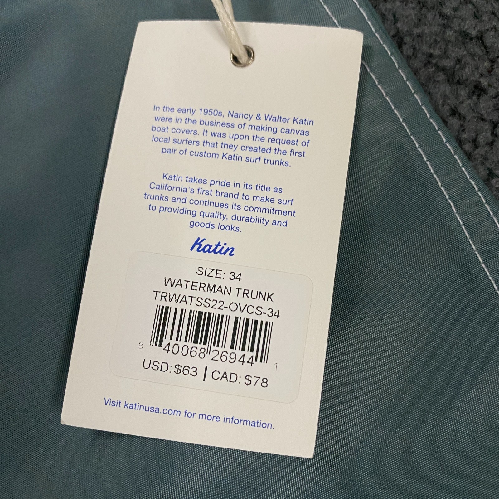 Kanvas by Katin Waterman Trunk Mens 34 Blue Swim Board Heritage Collection