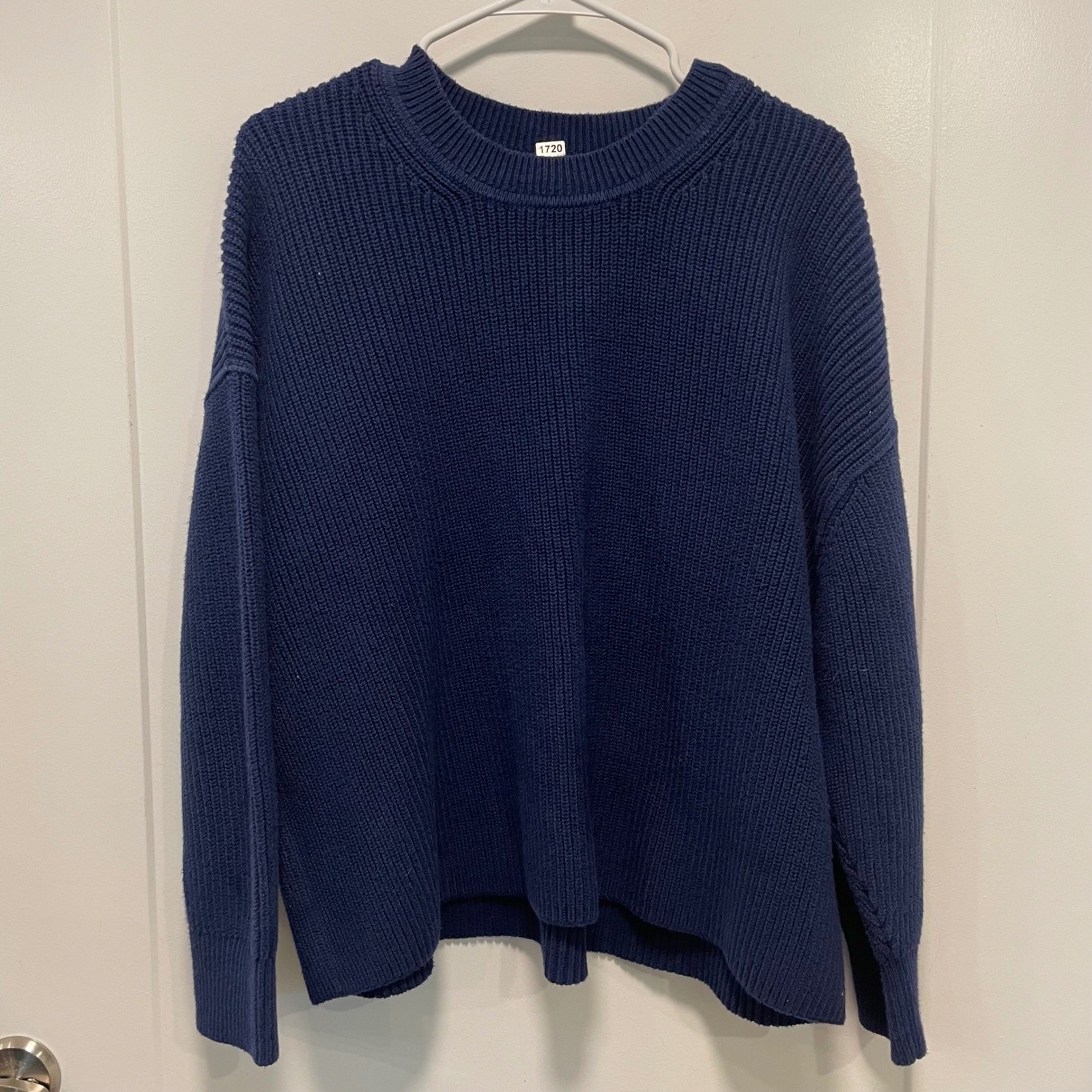 Banana Republic Mens Navy Blue Shaker Stitch Cotton Crewneck Sweater Size M
