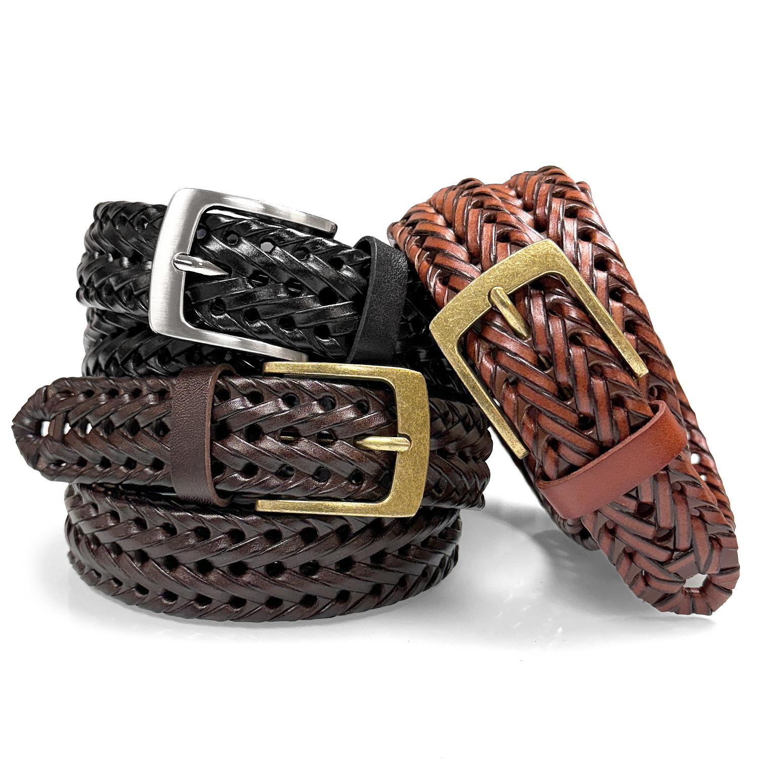 Men’s Braided Belt Genuine Leather Woven Casual Dress Belt 1-3/8″(35mm) Wide
